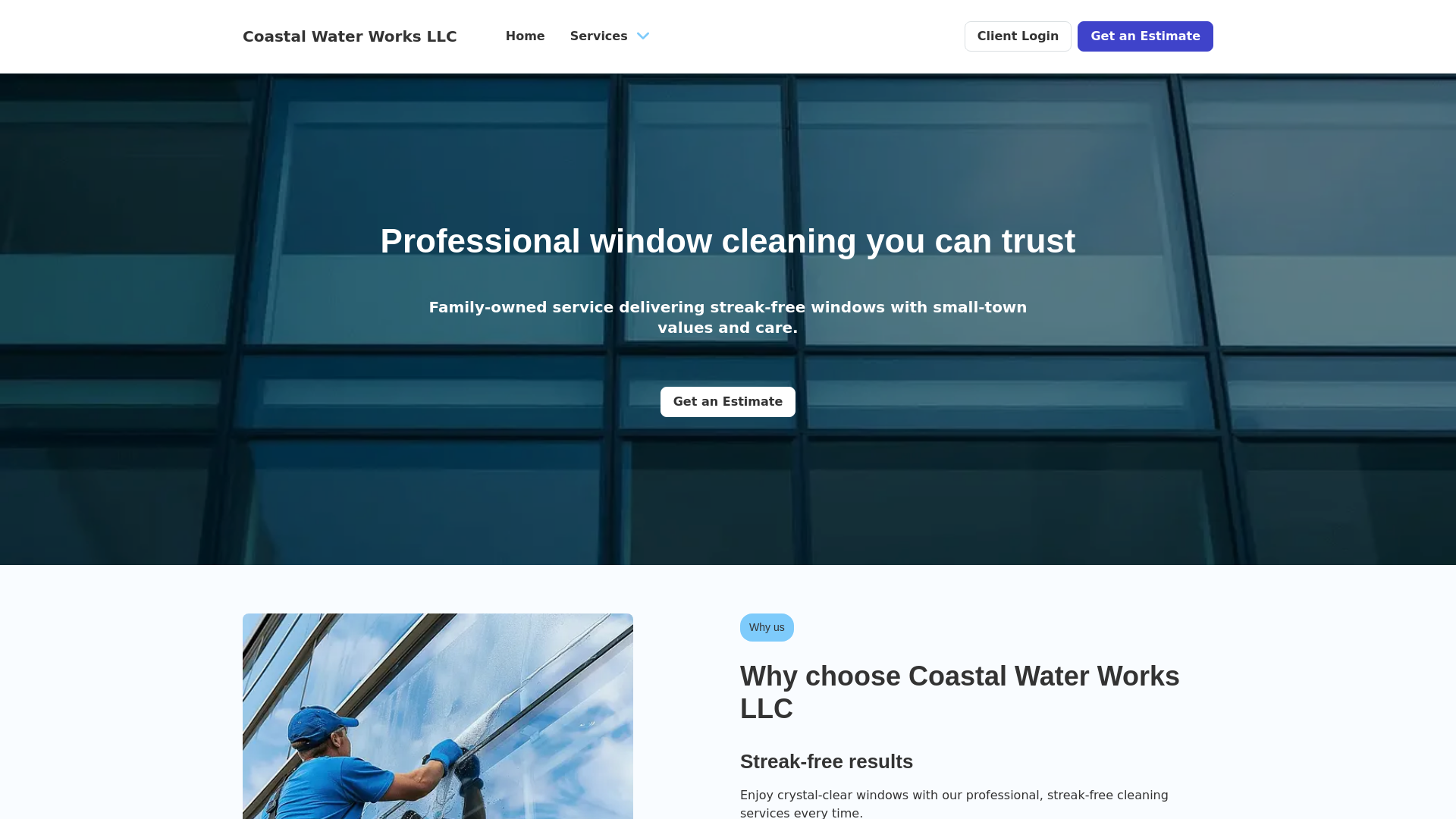 website screenshot of https://coastalwaterworksva.com
