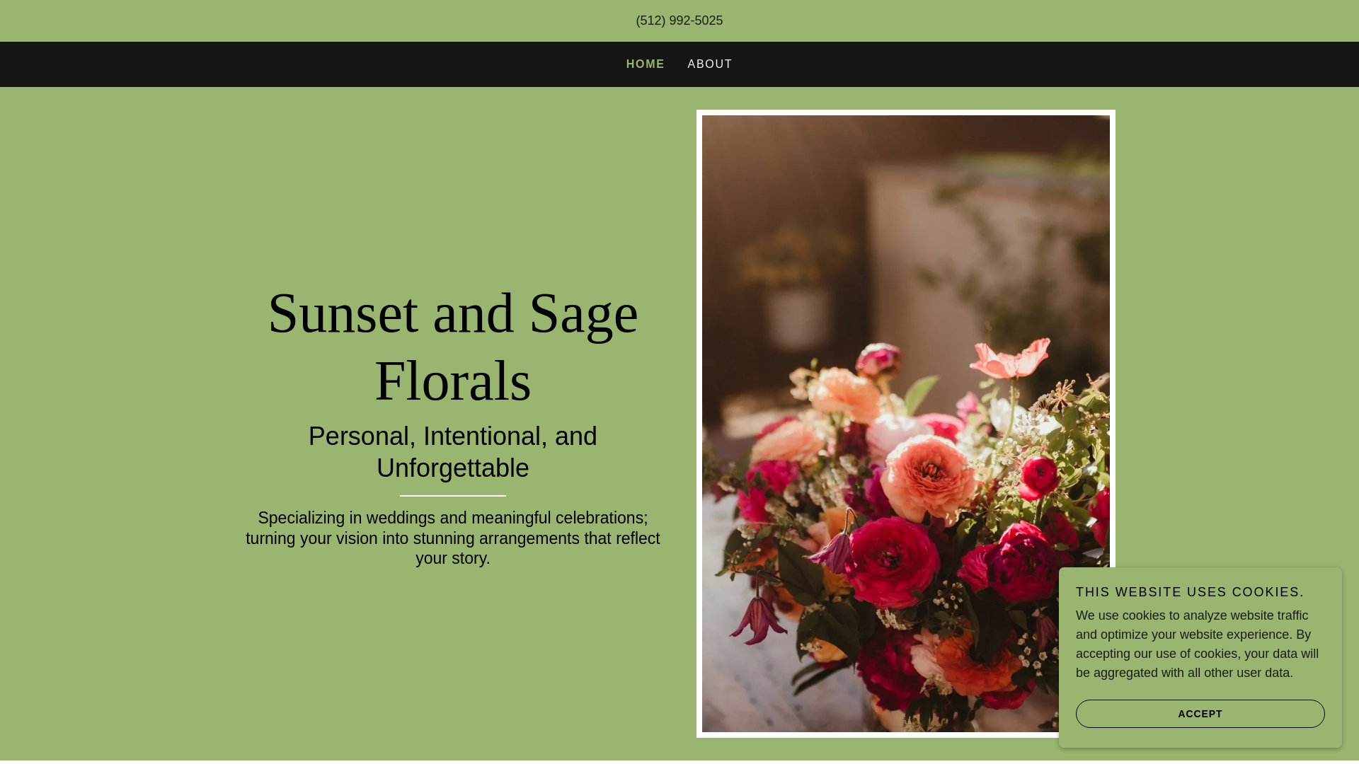website screenshot of https://sunsetandsageflorals.com/