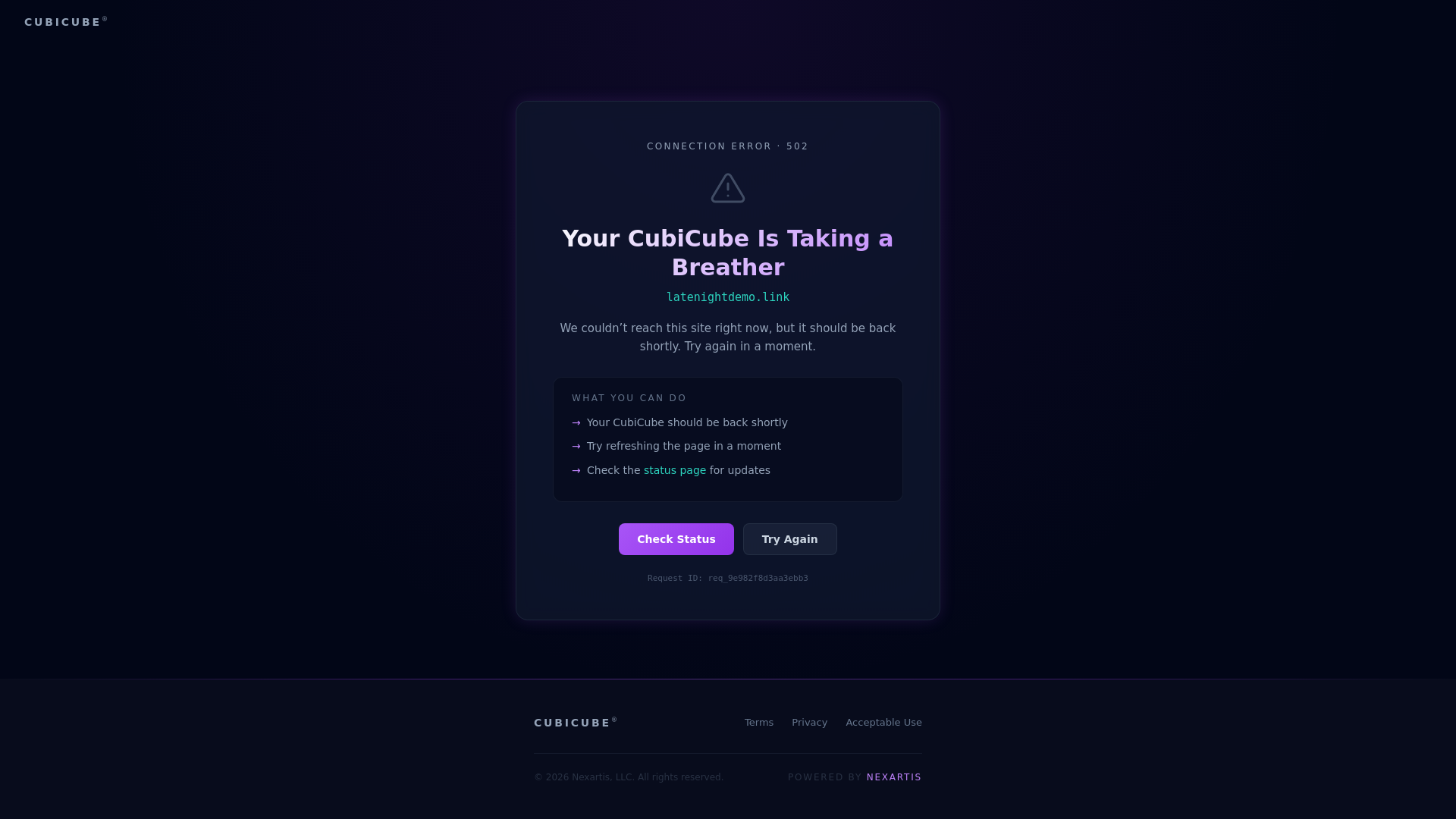 website screenshot of https://latenightdemo.link/
