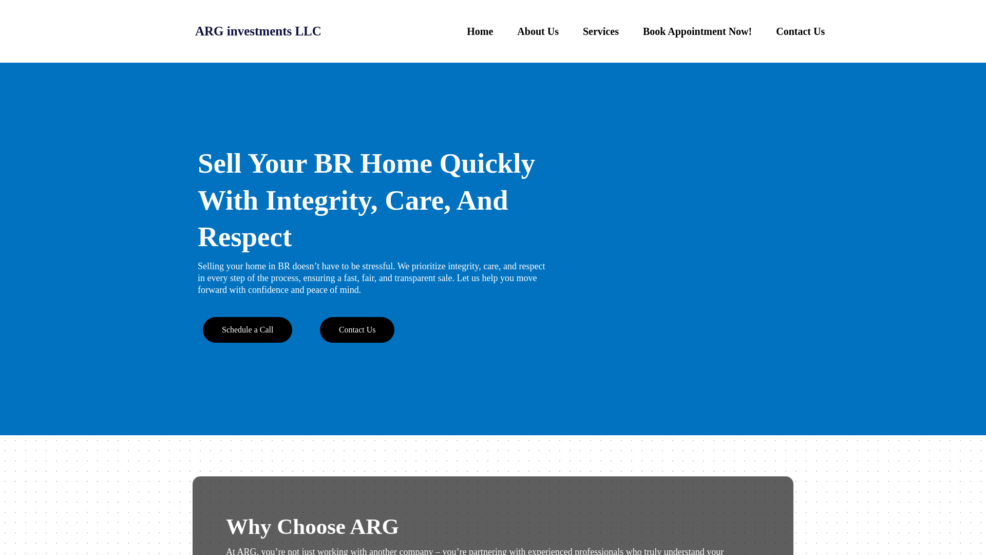 website screenshot of https://arginvestments.org