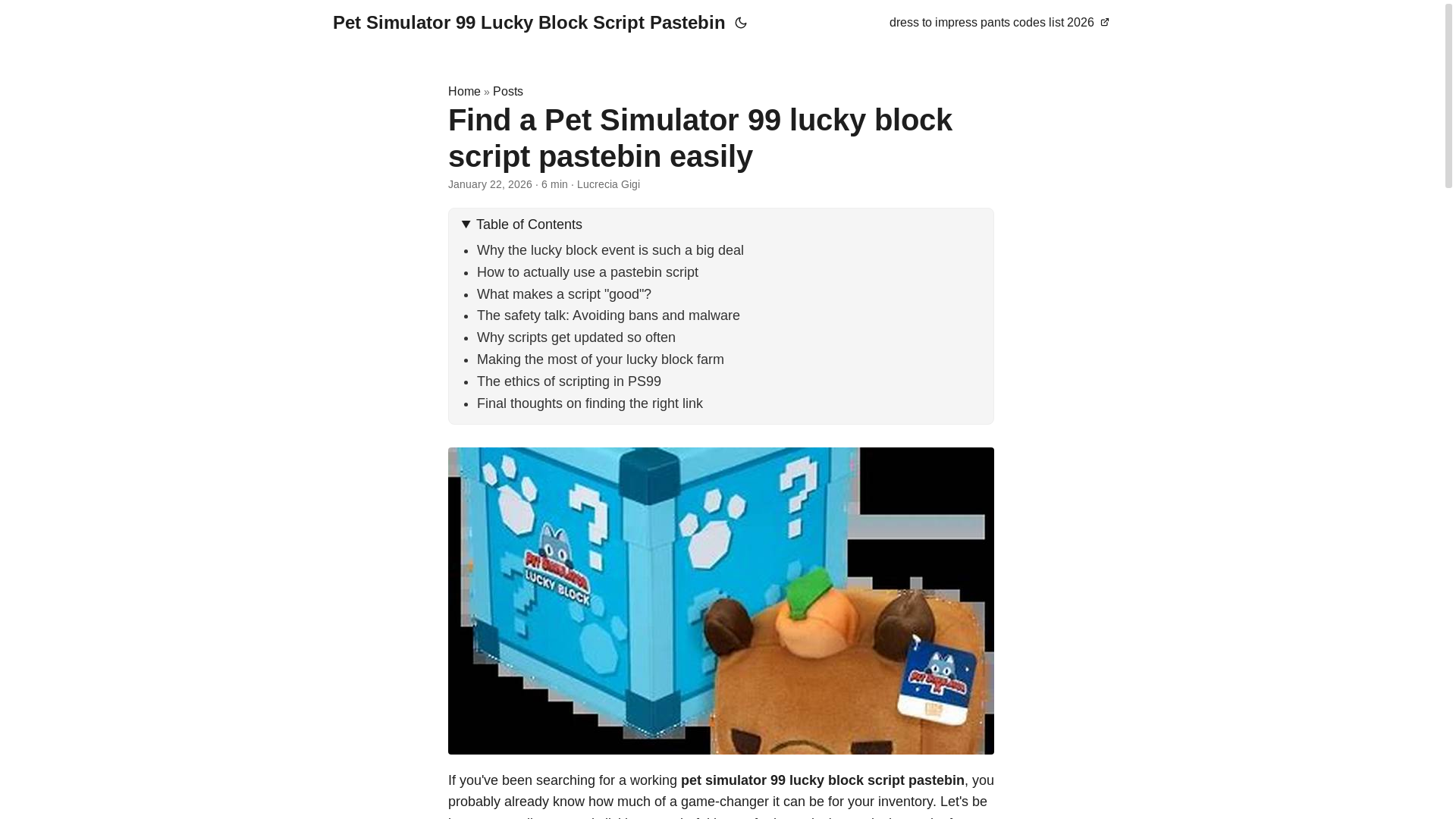 website screenshot of https://pet-simulator-99-lucky-block-script-pastebin.pages.dev/