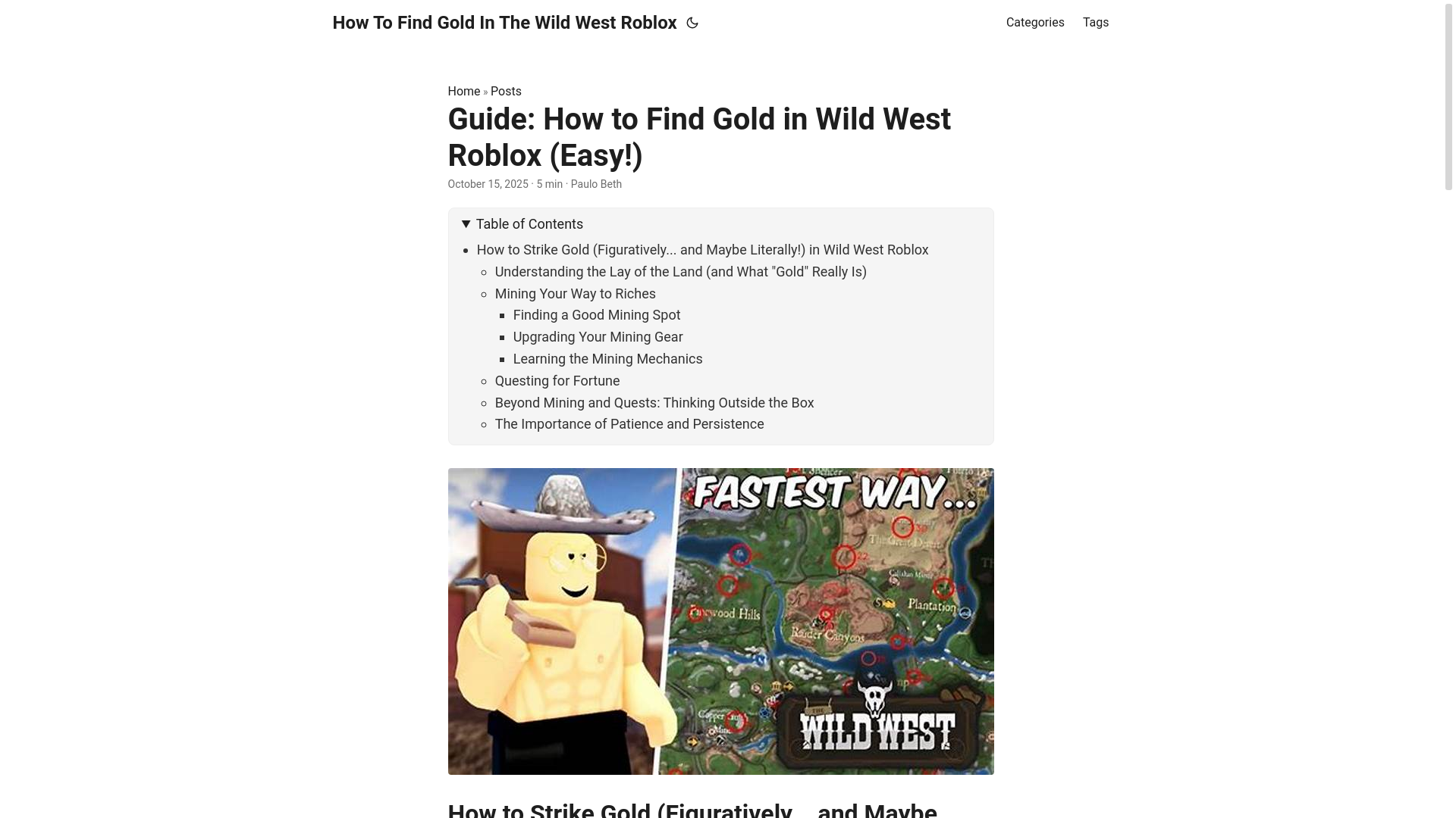 website screenshot of https://how-to-find-gold-in-the-wild-west-roblox.pages.dev/