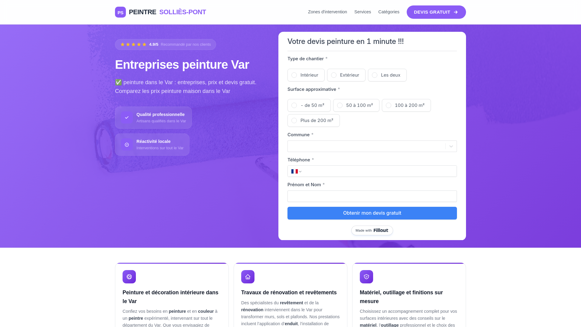 website screenshot of https://peintre-sollies-pont.fr/