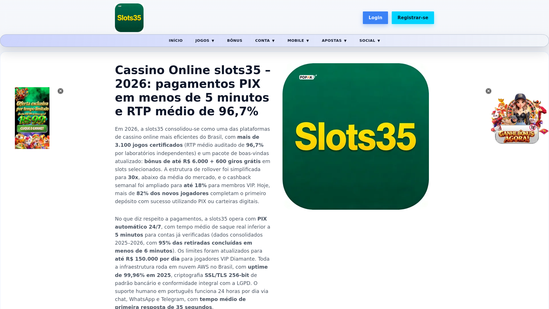 website screenshot of https://slots35o.com
