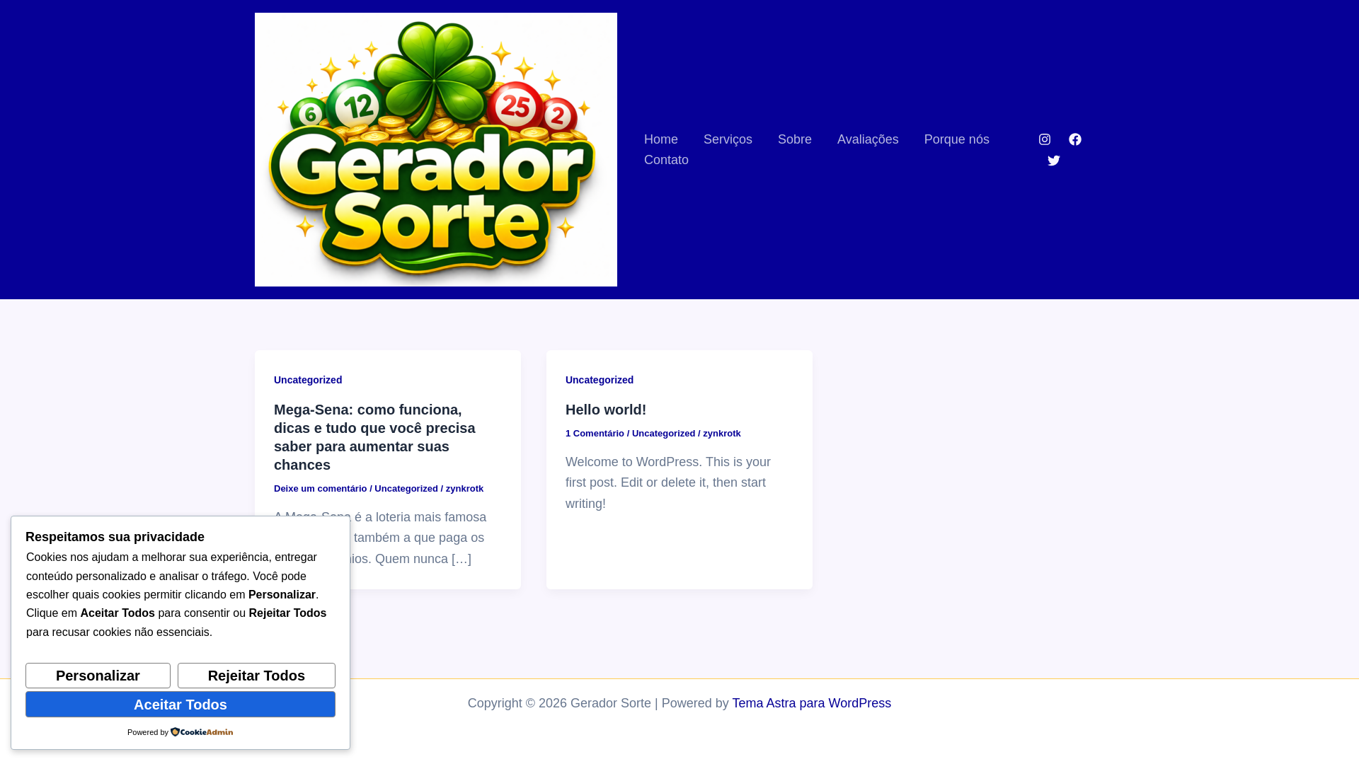 website screenshot of https://geradorsorte.com.br