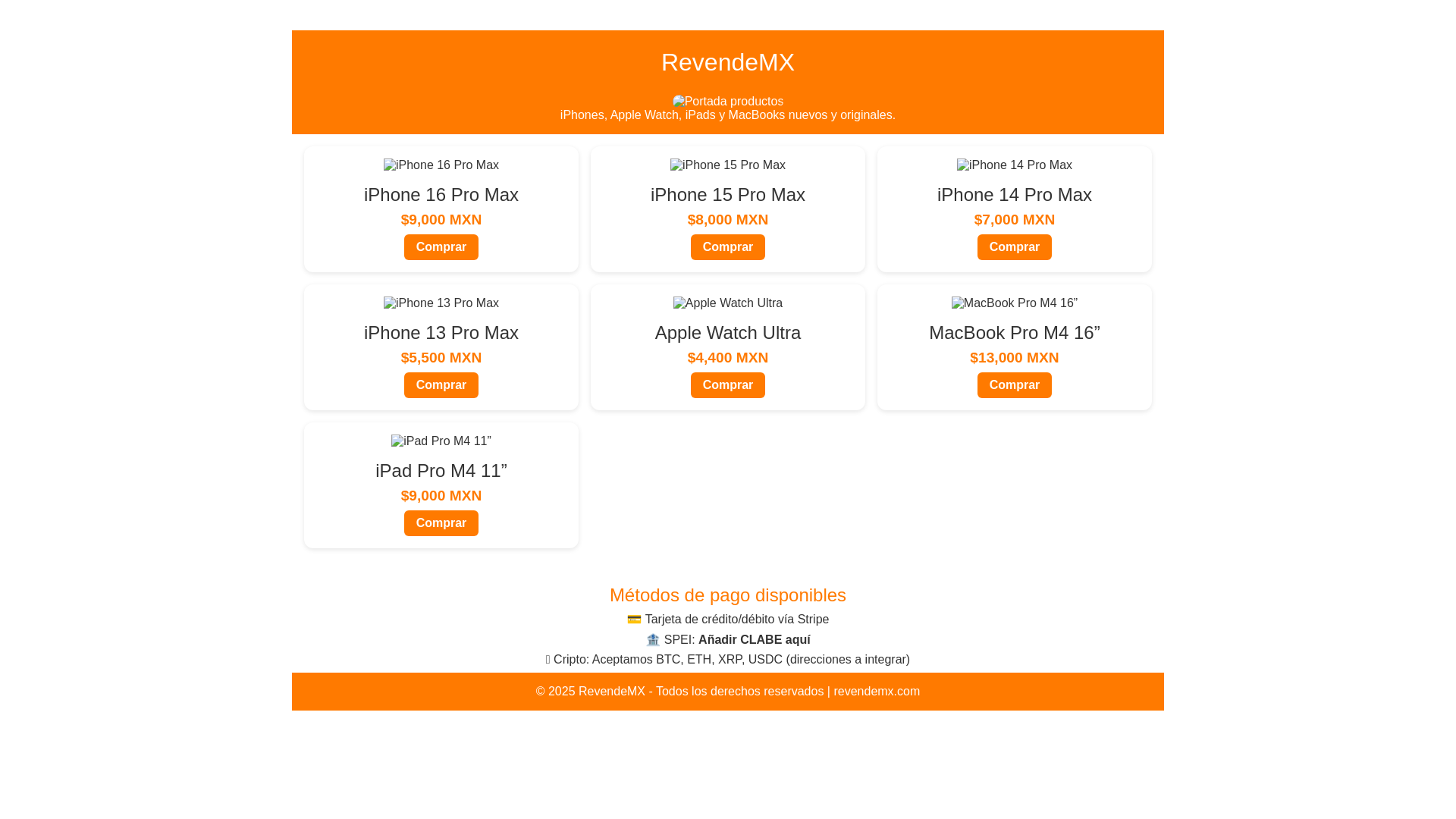 website screenshot of https://revendemx.com/