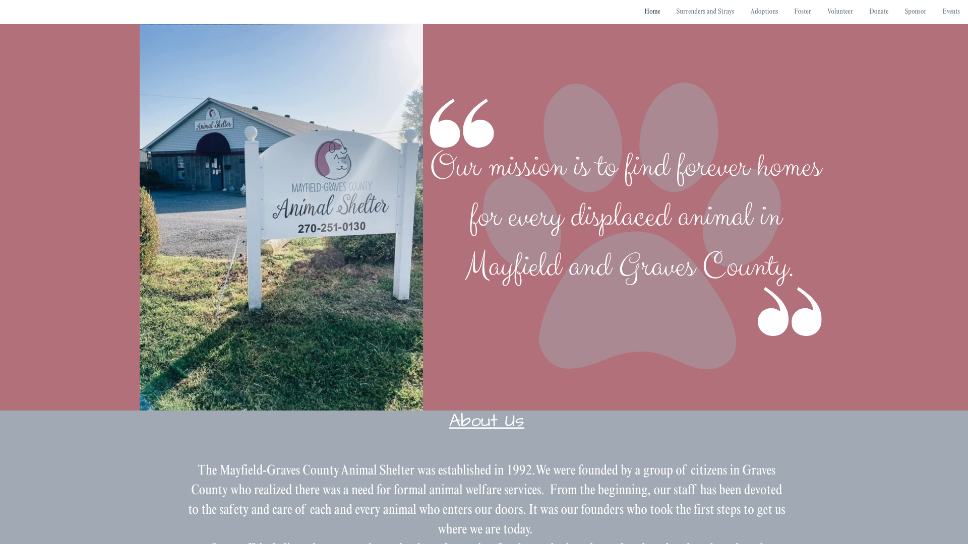 website screenshot of https://mayfieldgravesshelter.com/
