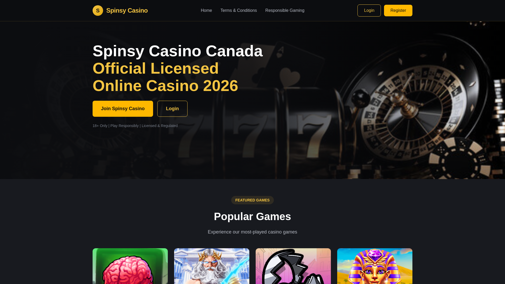 website screenshot of https://spinsycasino5.com/