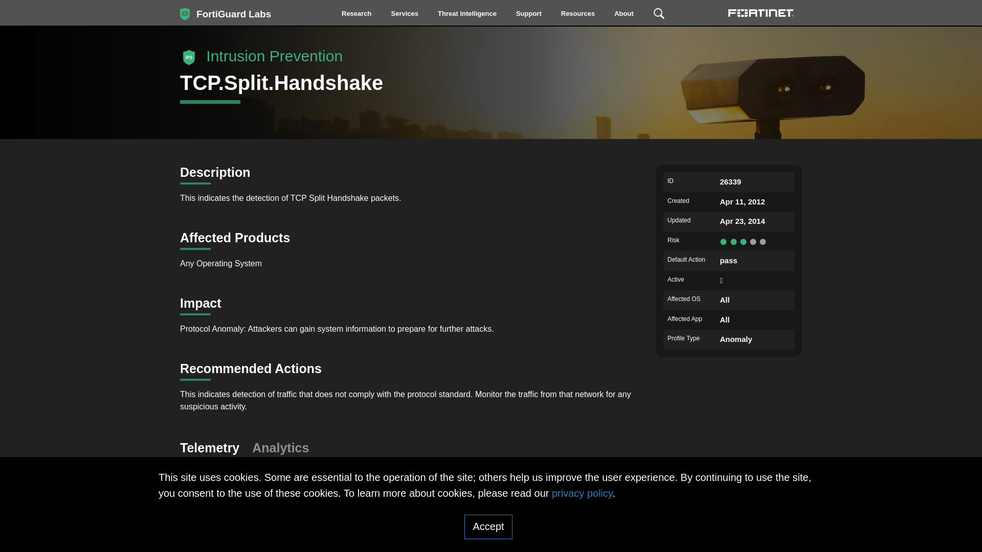 website screenshot of http://www.fortinet.com/ids/VID26339