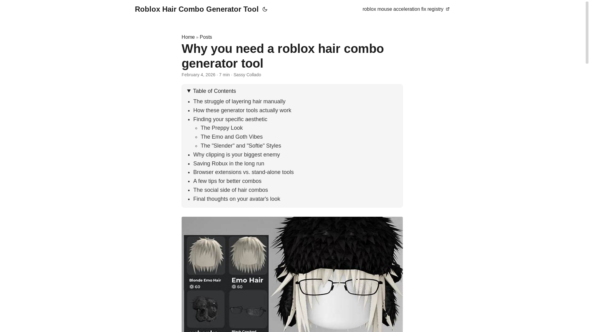 website screenshot of https://roblox-hair-combo-generator-tool.pages.dev/