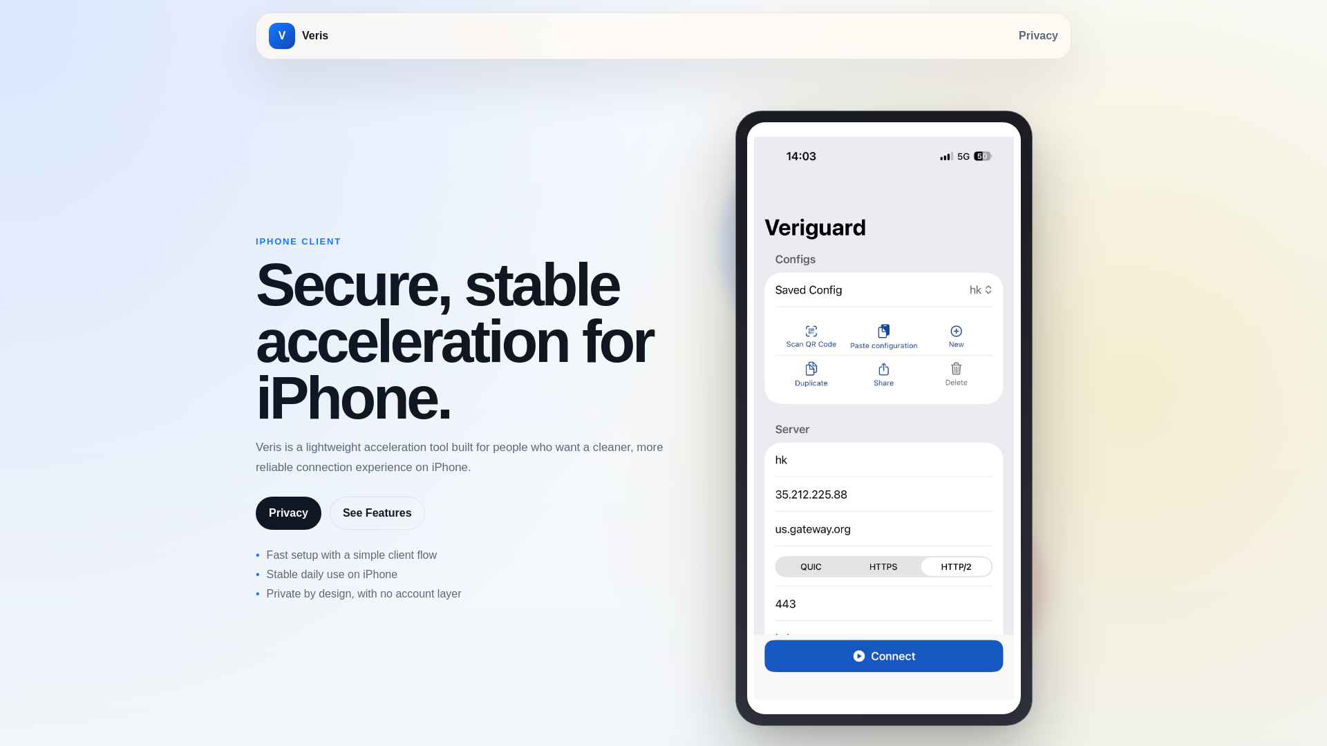 website screenshot of https://veris-ios.pages.dev/