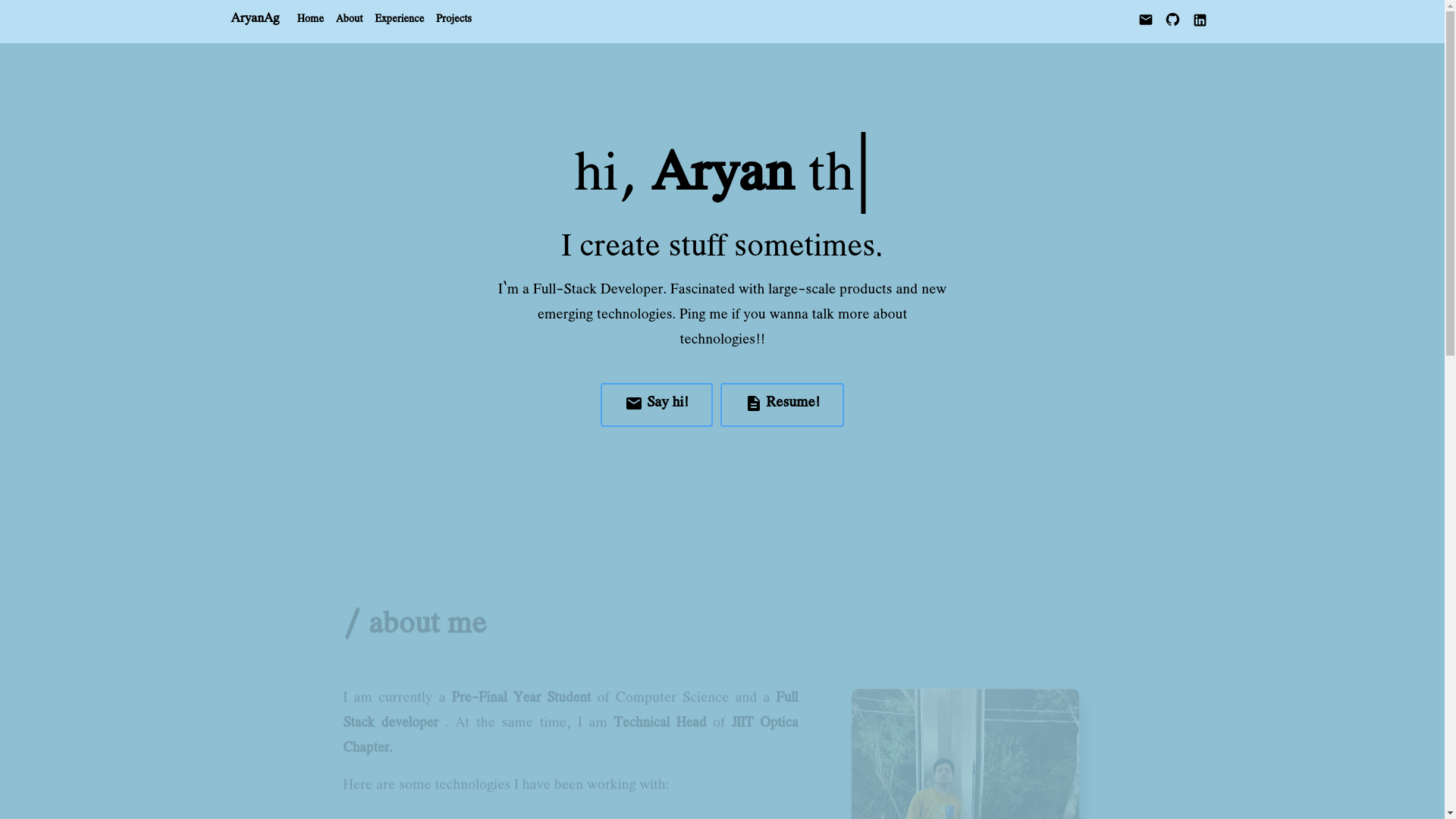 website screenshot of https://aryangoyal.space/
