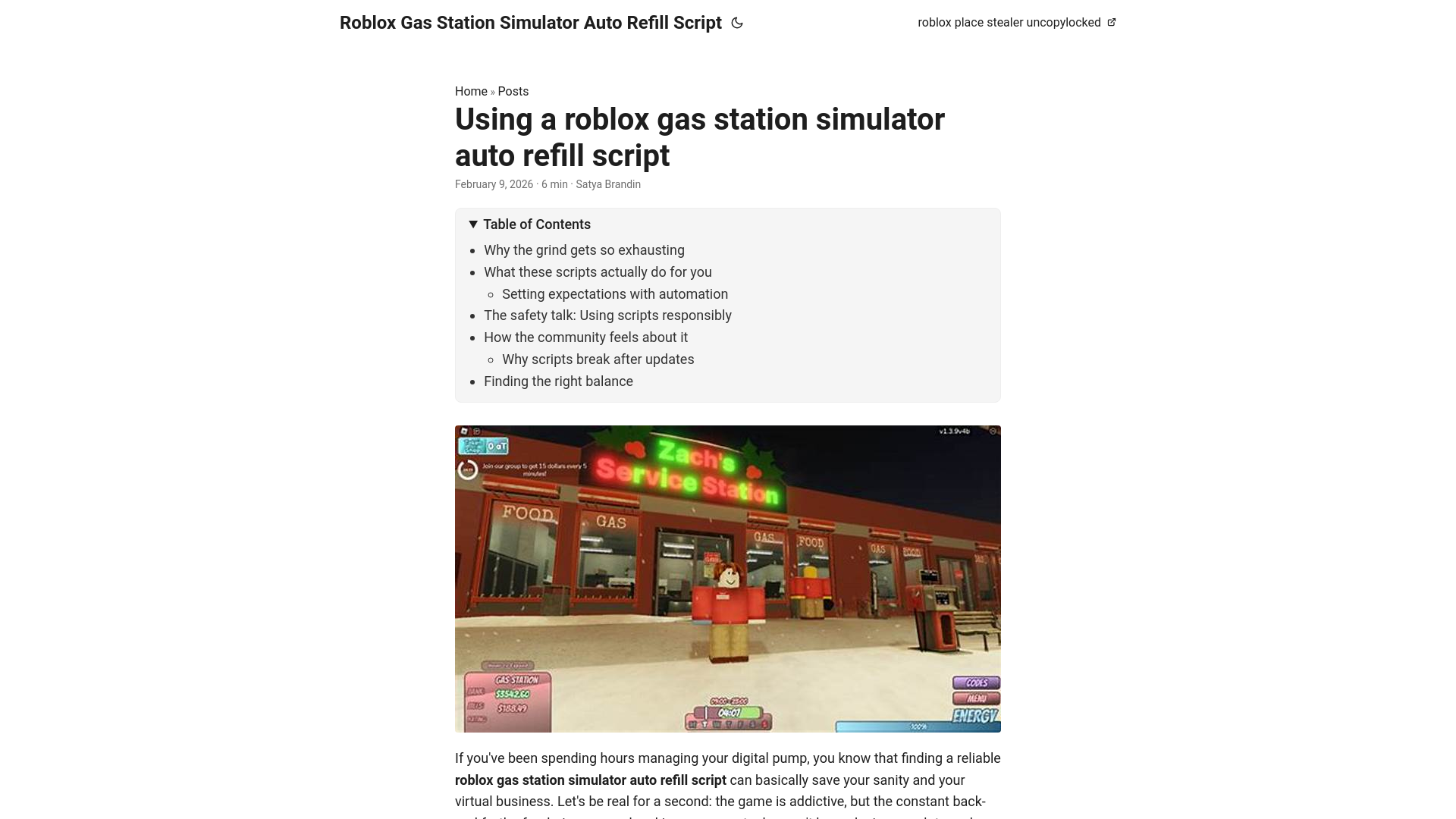 website screenshot of https://roblox-gas-station-simulator-auto-refill-script.pages.dev/
