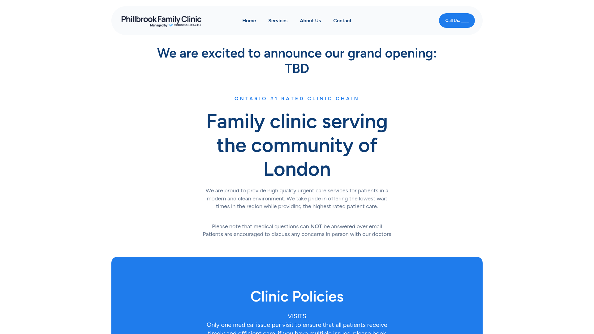 website screenshot of https://phillbrookfamilyclinic.ca/