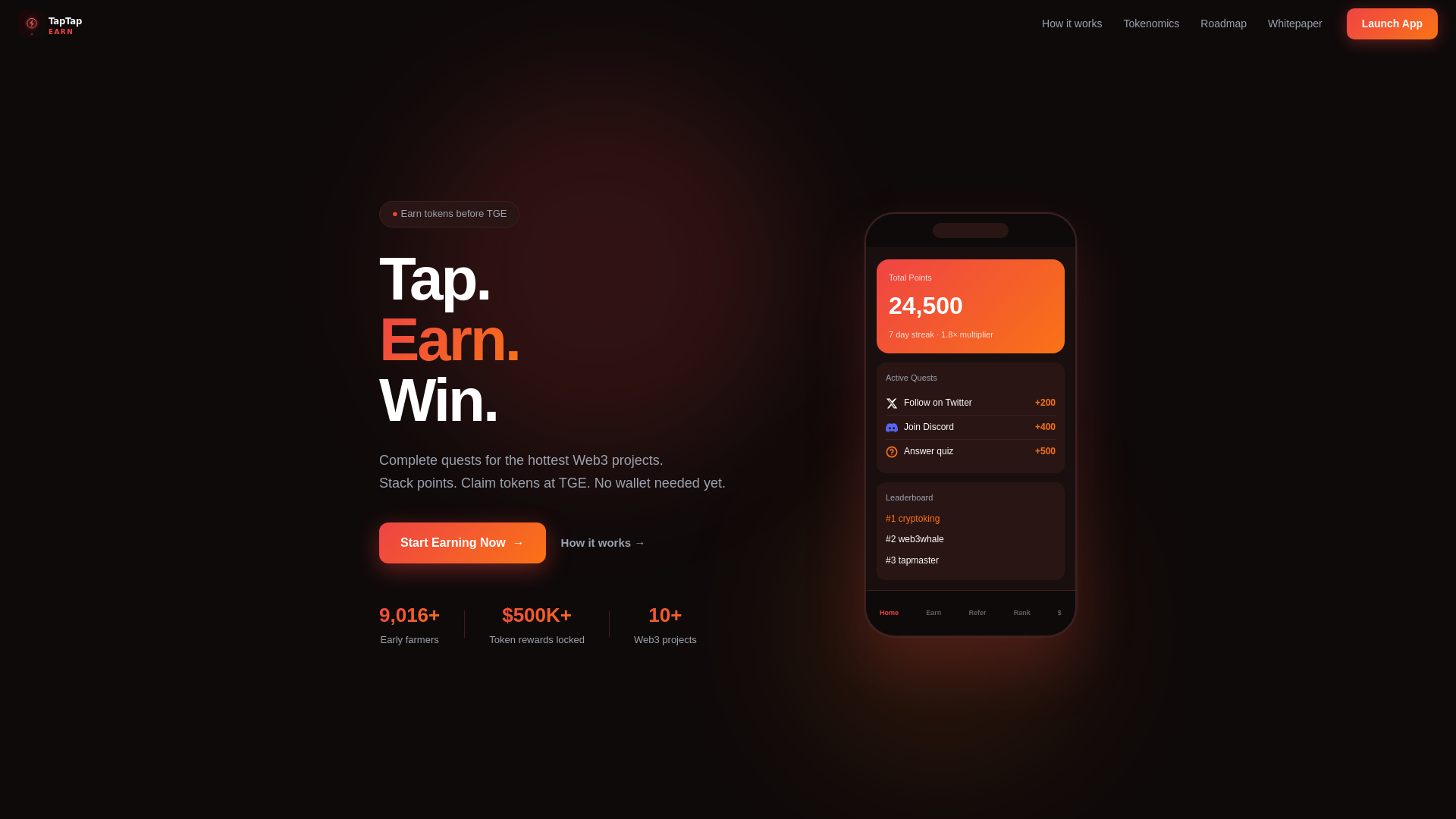 website screenshot of https://taptapearn.io