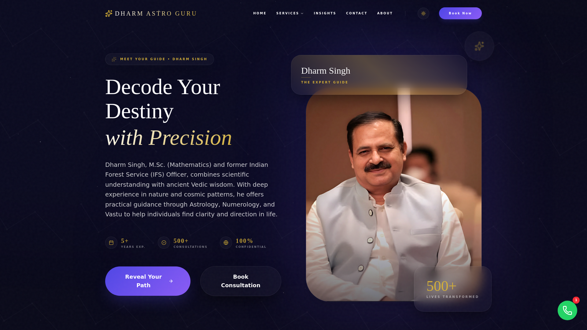 website screenshot of https://dharamastroguru.in
