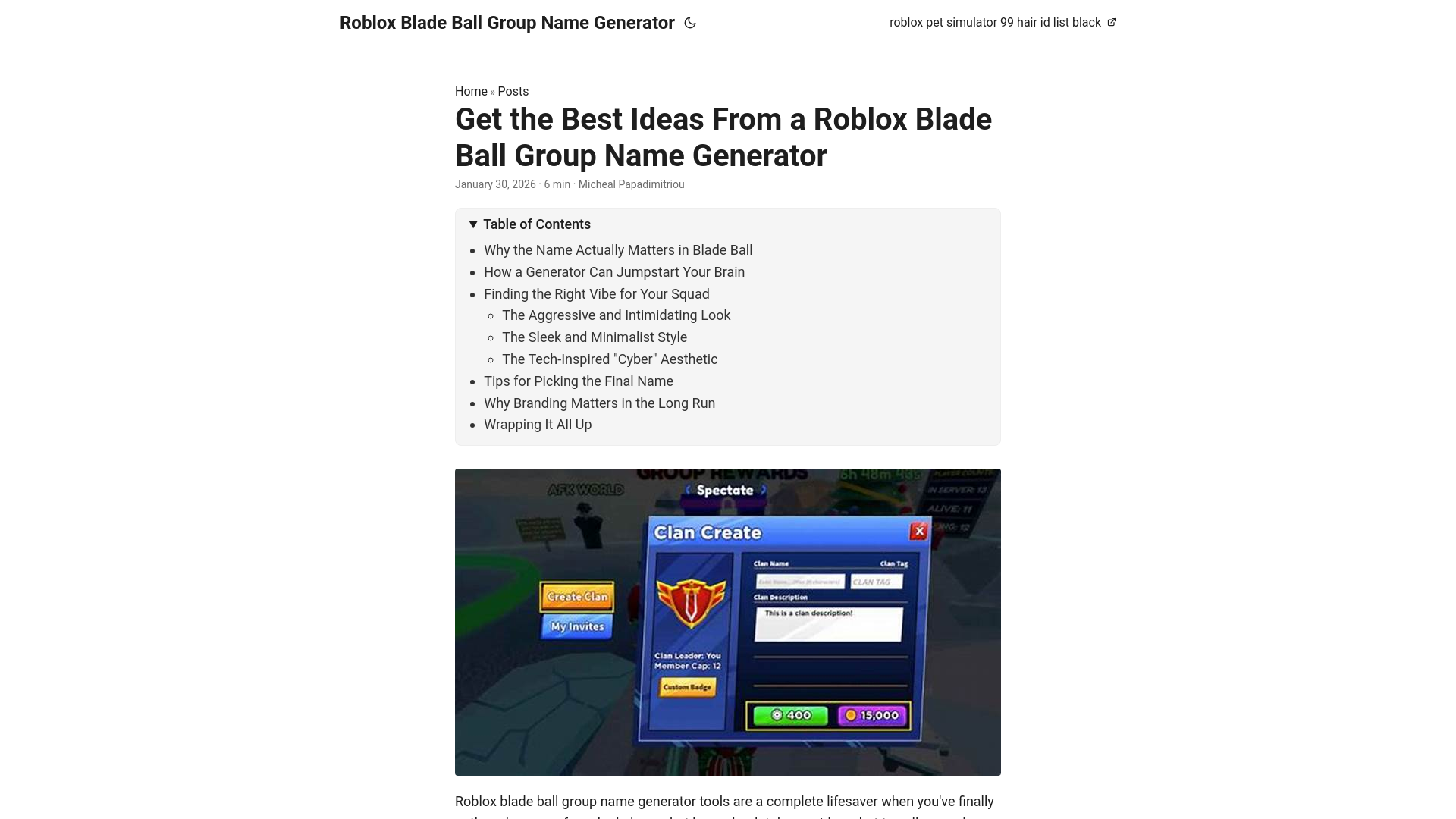 website screenshot of https://robloxbladeballgroupnamegenerator.pages.dev/