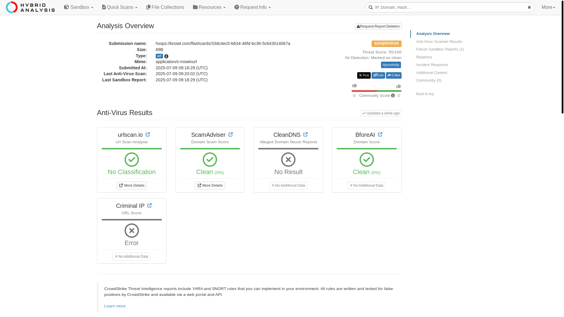 website screenshot of https://hybrid-analysis.com/sample/aa0217d094020e9e4b78978b58e9c9b61772599c4f8bc0dbdfe4e4bf7e8a3d76