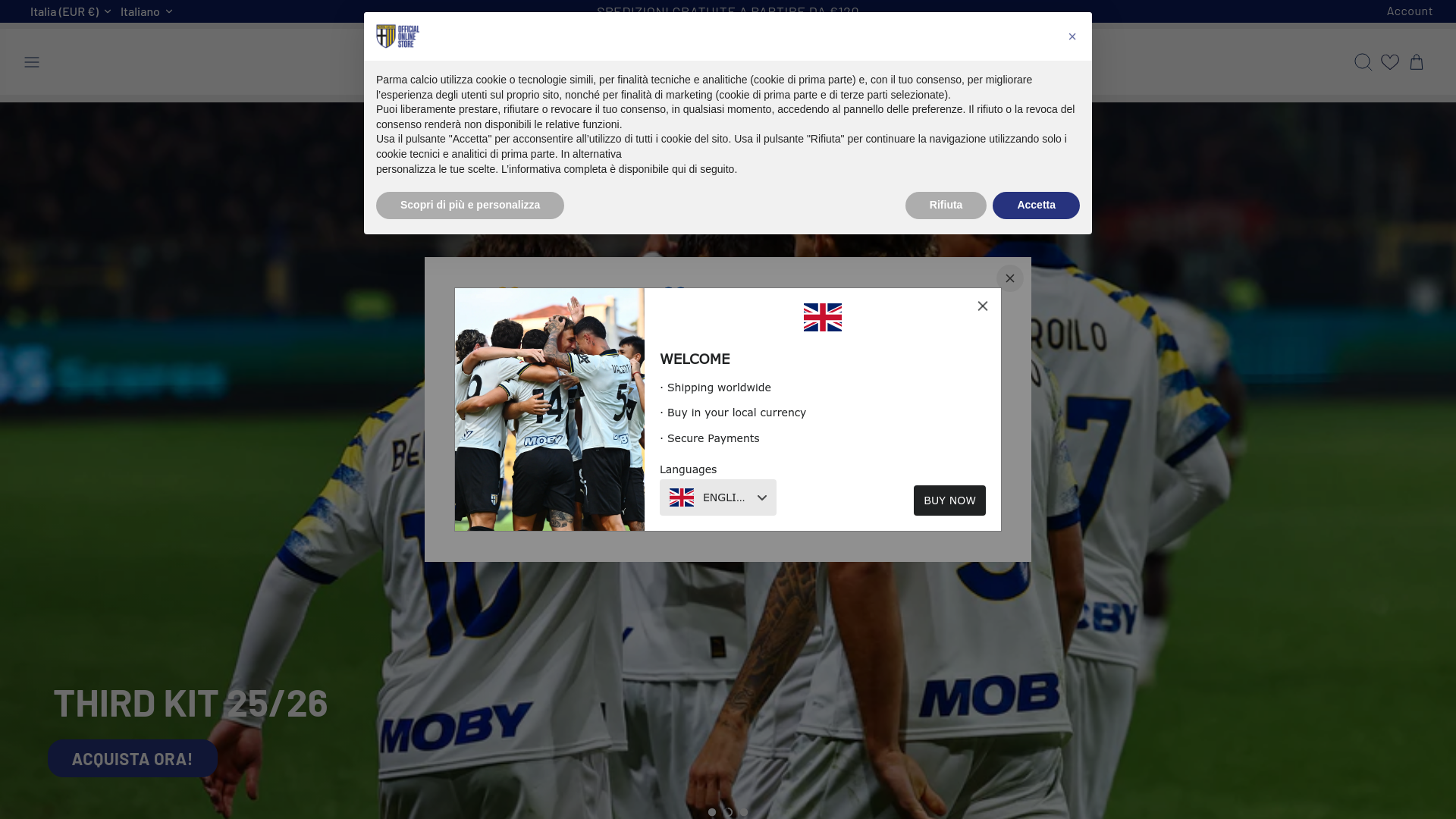 website screenshot of https://parmacalciostore.eu