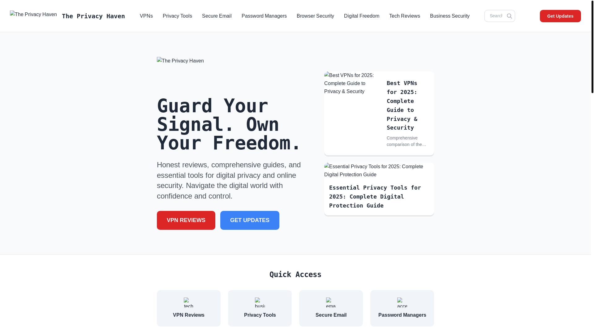 website screenshot of https://theprivacyhaven.com/