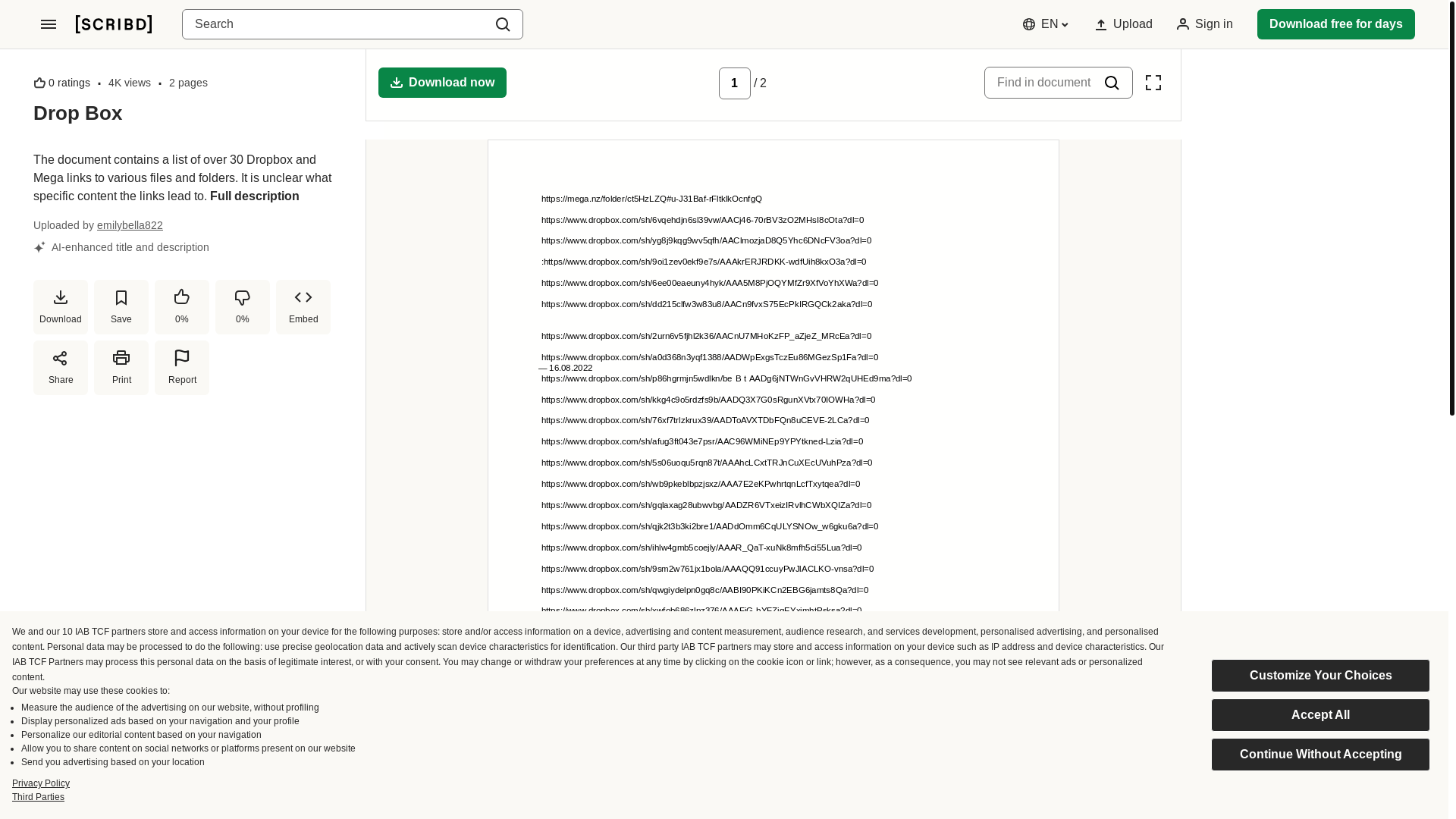 website screenshot of https://es.scribd.com/document/755428008/drop-box?_gl=1*ilr1mx*_gcl_au*MTg1MTIyODg1Mi4xNzUyNjc1MjEz