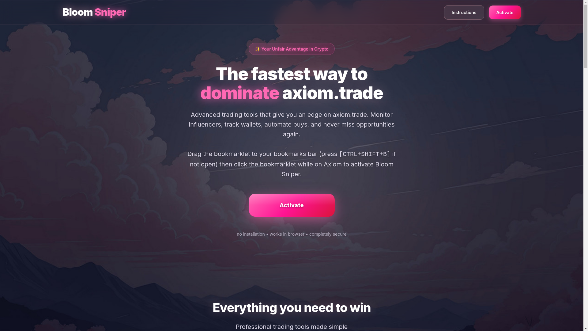 website screenshot of https://bloomsniper.app/