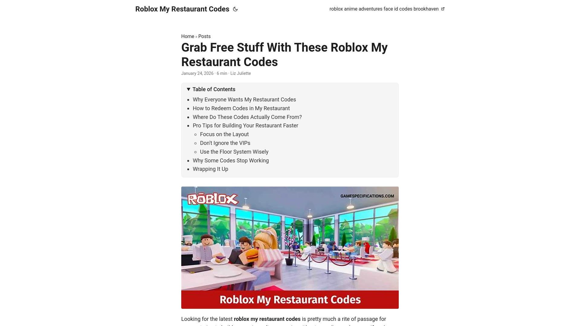 website screenshot of https://roblox-my-restaurant-codes.pages.dev/