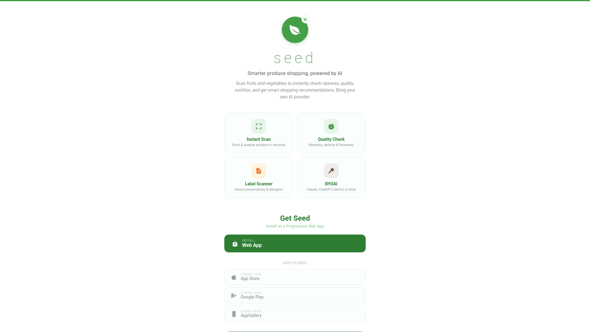 website screenshot of https://naturalseed.app/