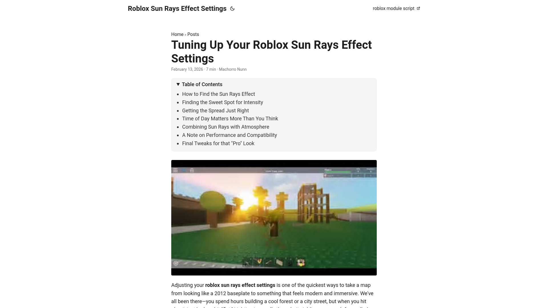 website screenshot of https://roblox-sun-rays-effect-settings.pages.dev/