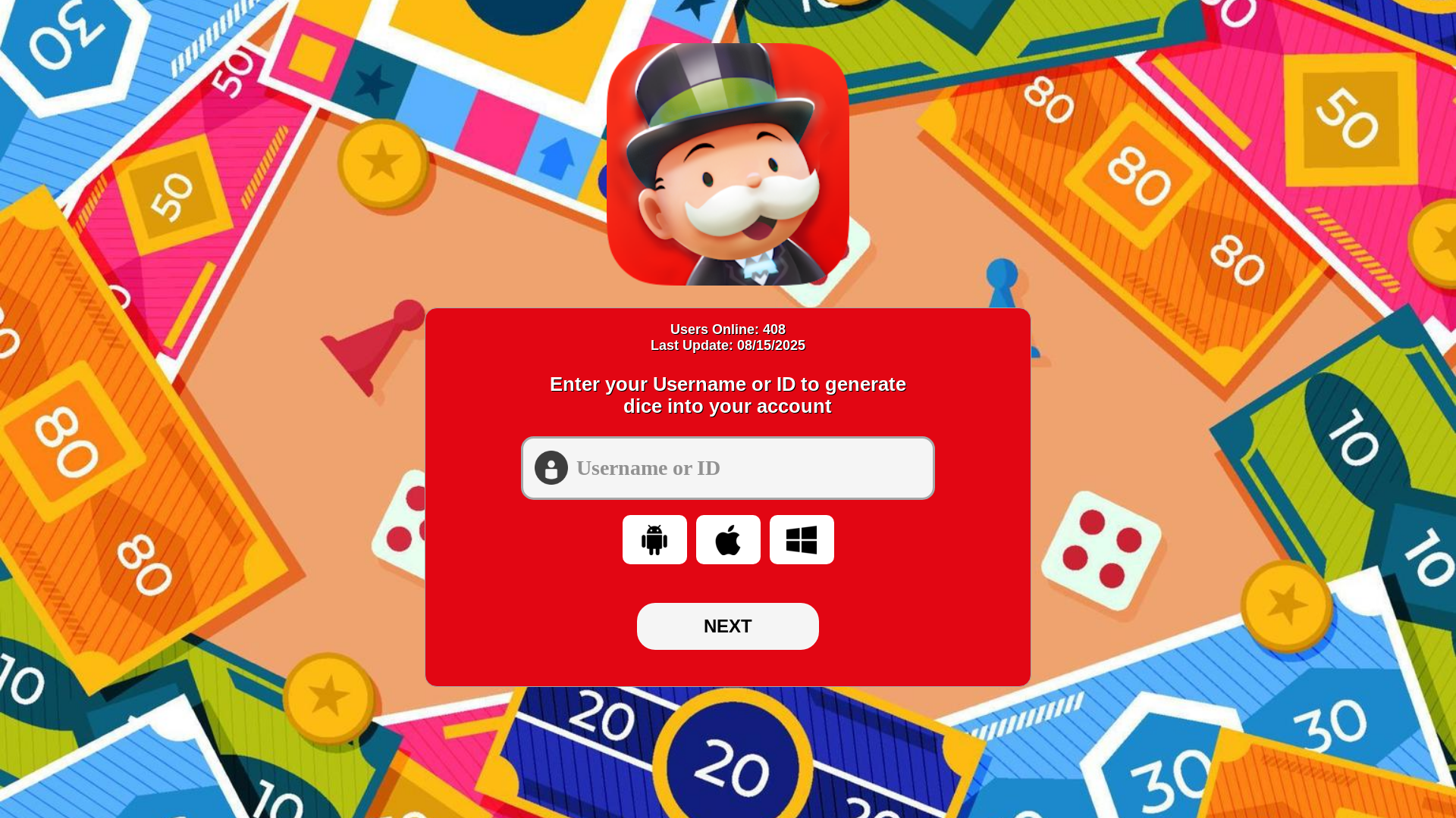 website screenshot of https://monopolydicerolls.pages.dev/