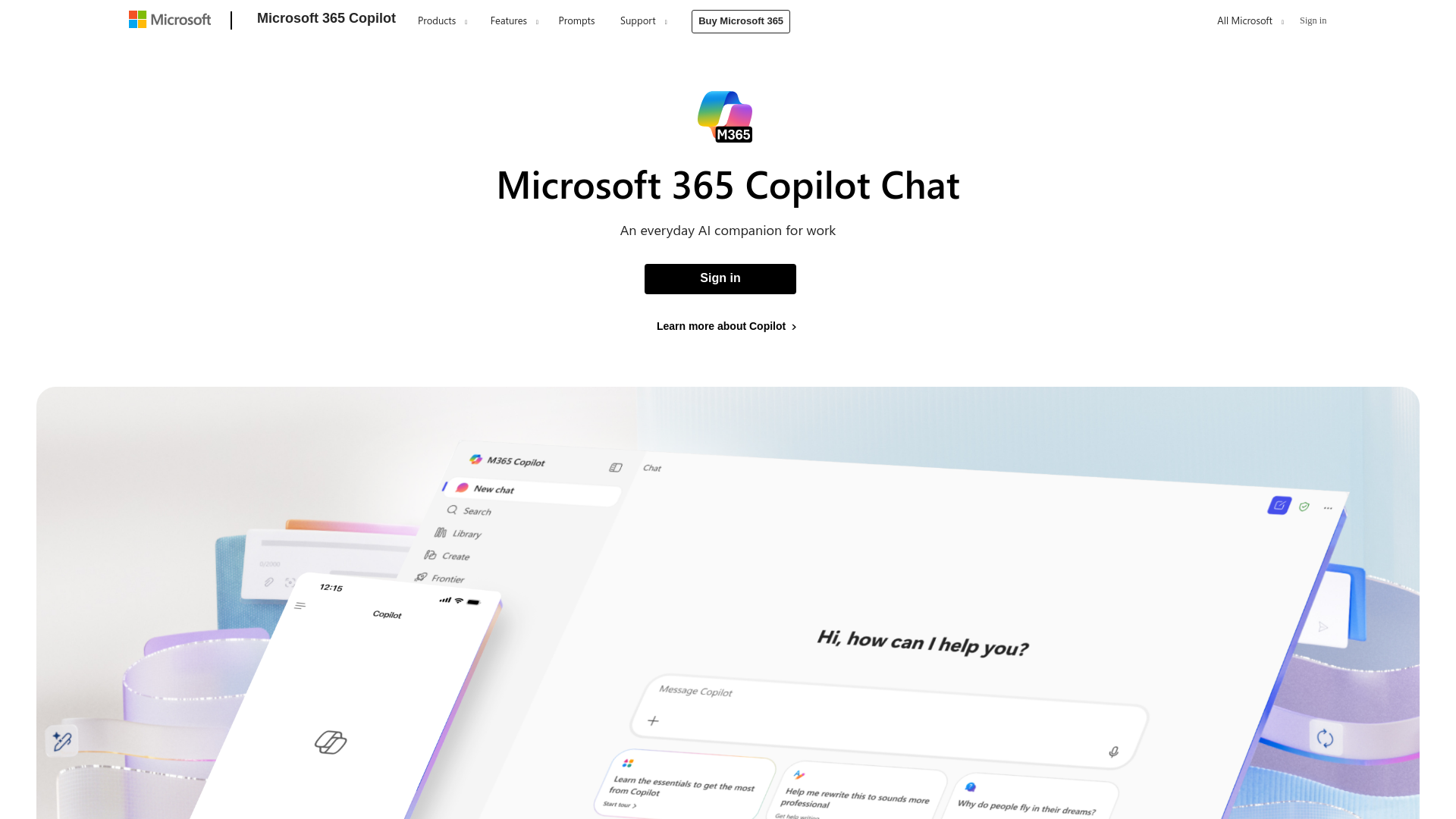 website screenshot of https://copilot.cloud.microsoft/