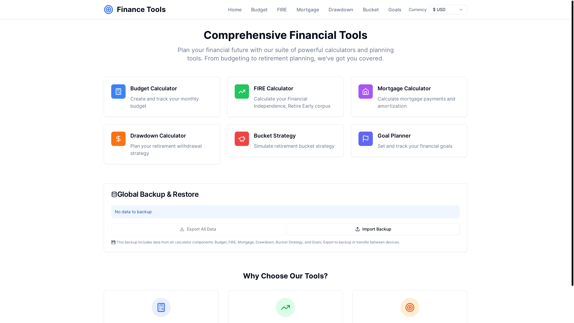 website screenshot of https://finance-tools-bks.pages.dev/