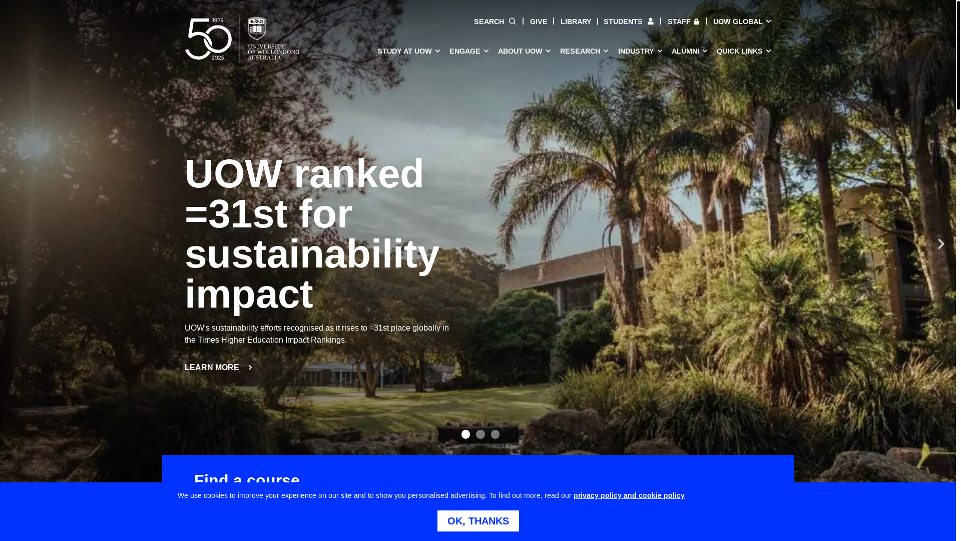 website screenshot of https://uow.edu.au/