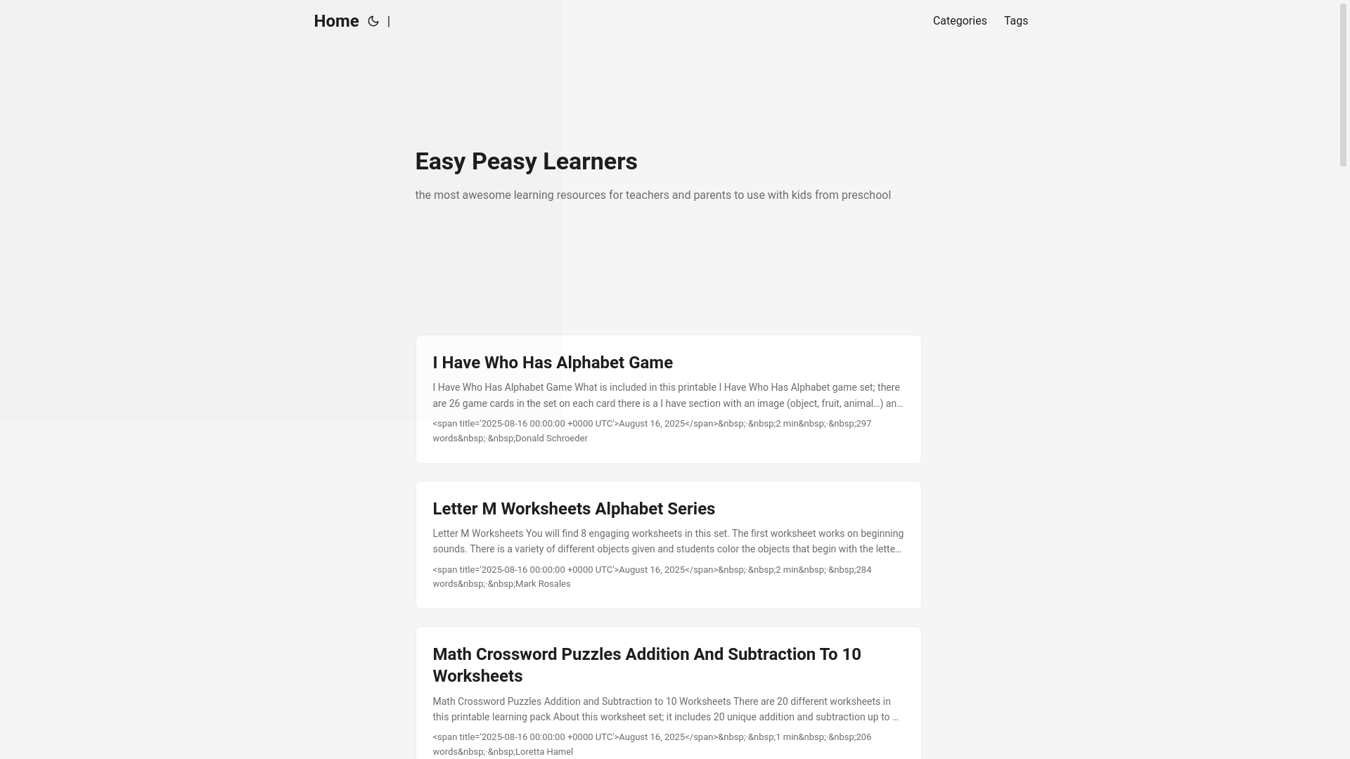 website screenshot of https://easypeasylearners.pages.dev/