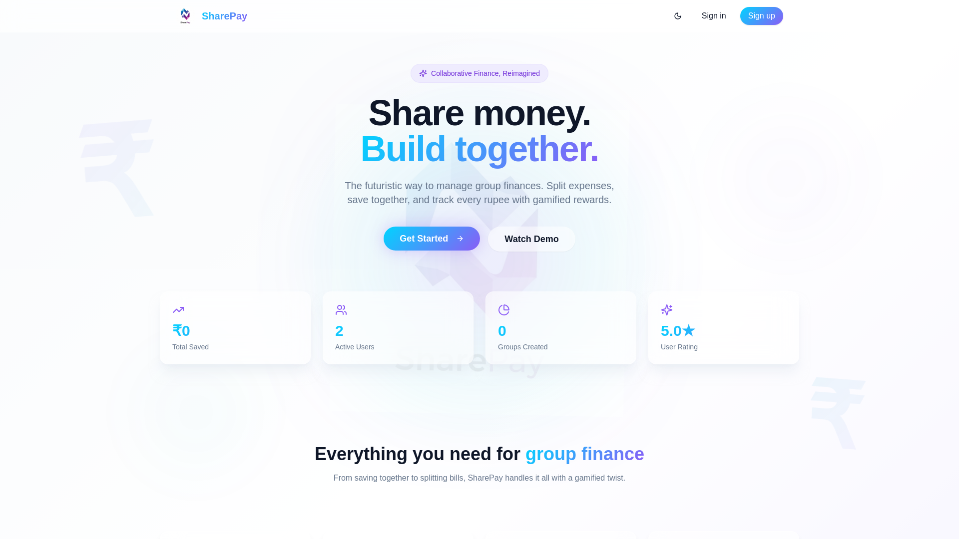 website screenshot of https://sharepay.today/
