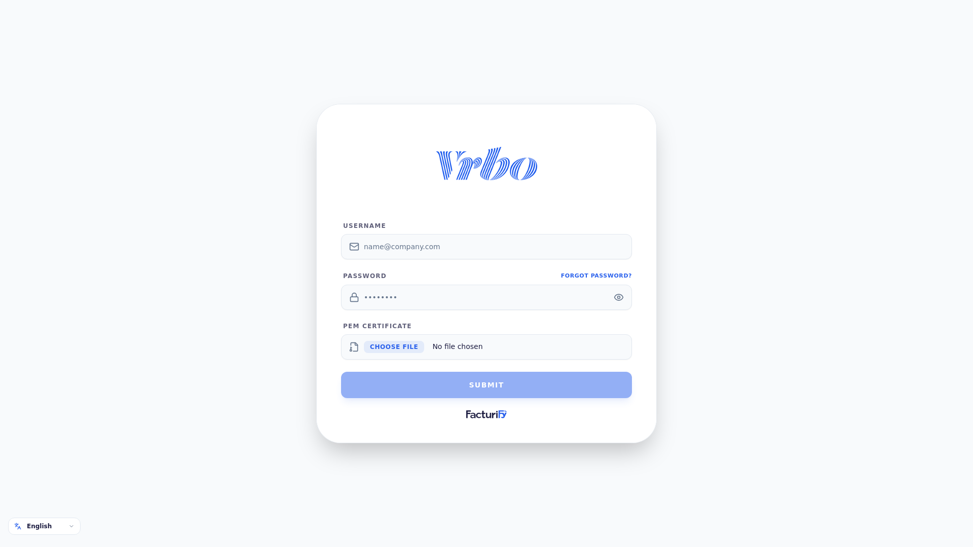 website screenshot of https://vrbo.rt.facturify.com