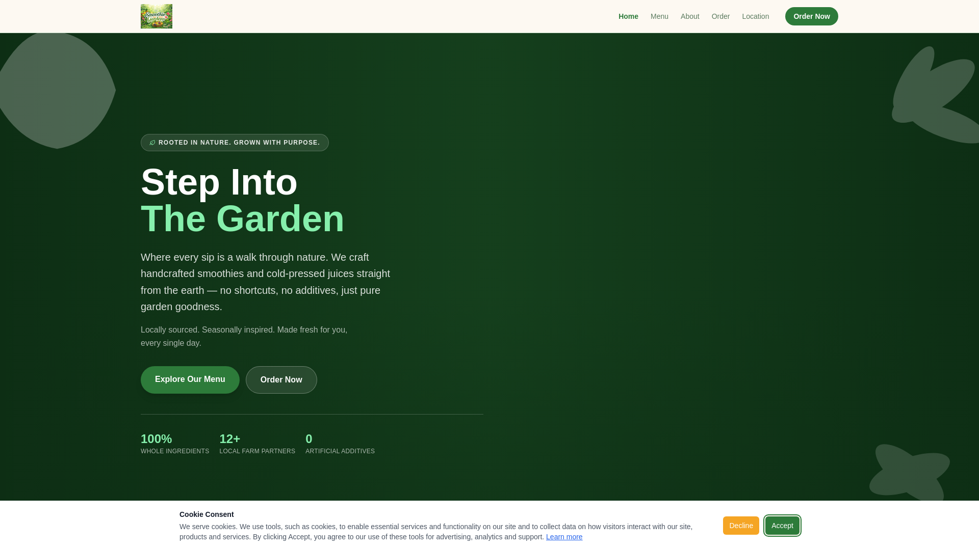 website screenshot of https://smoothiejuicegardens.com/