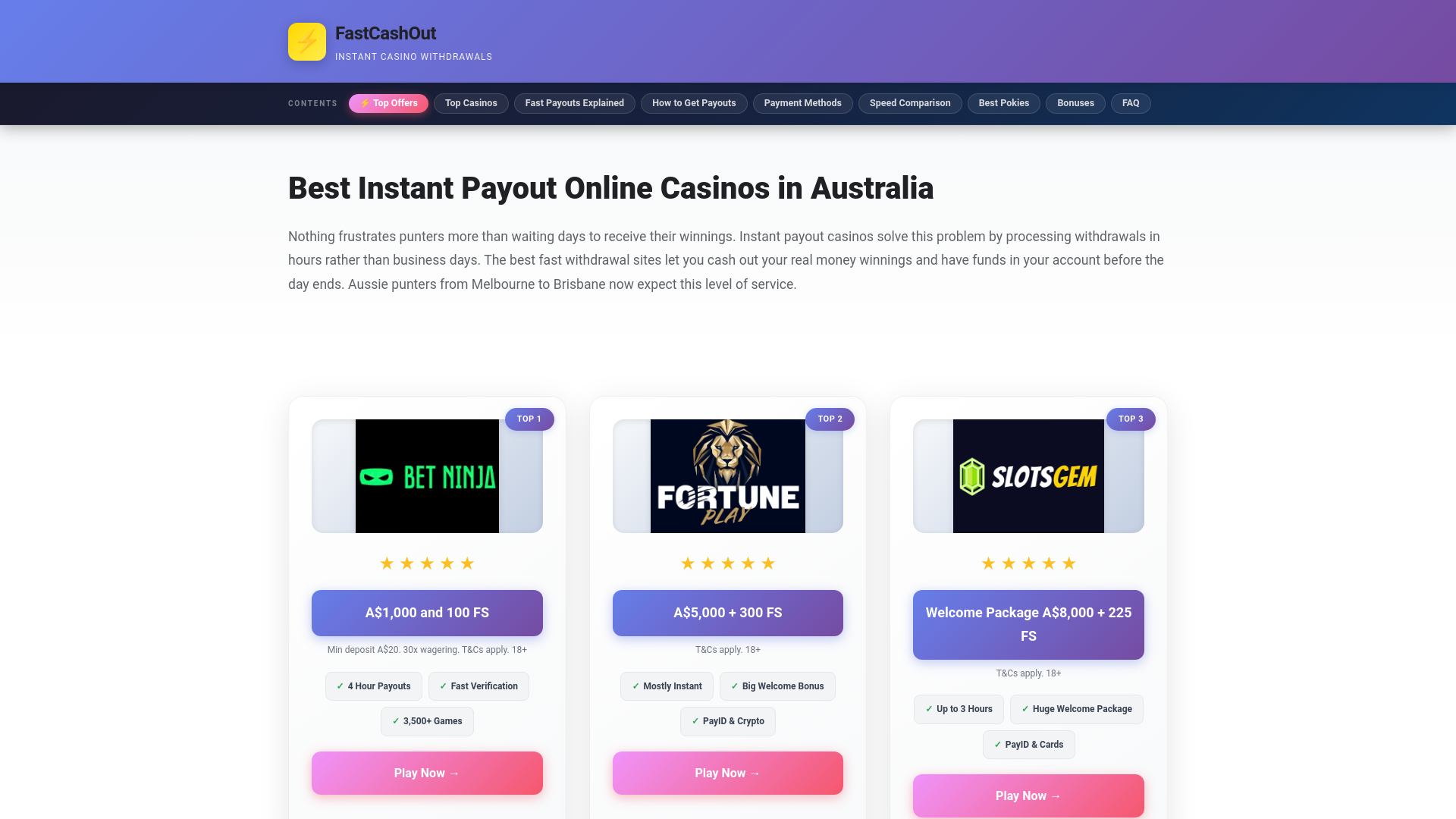 website screenshot of https://fastpayoutcasinos-au.com/