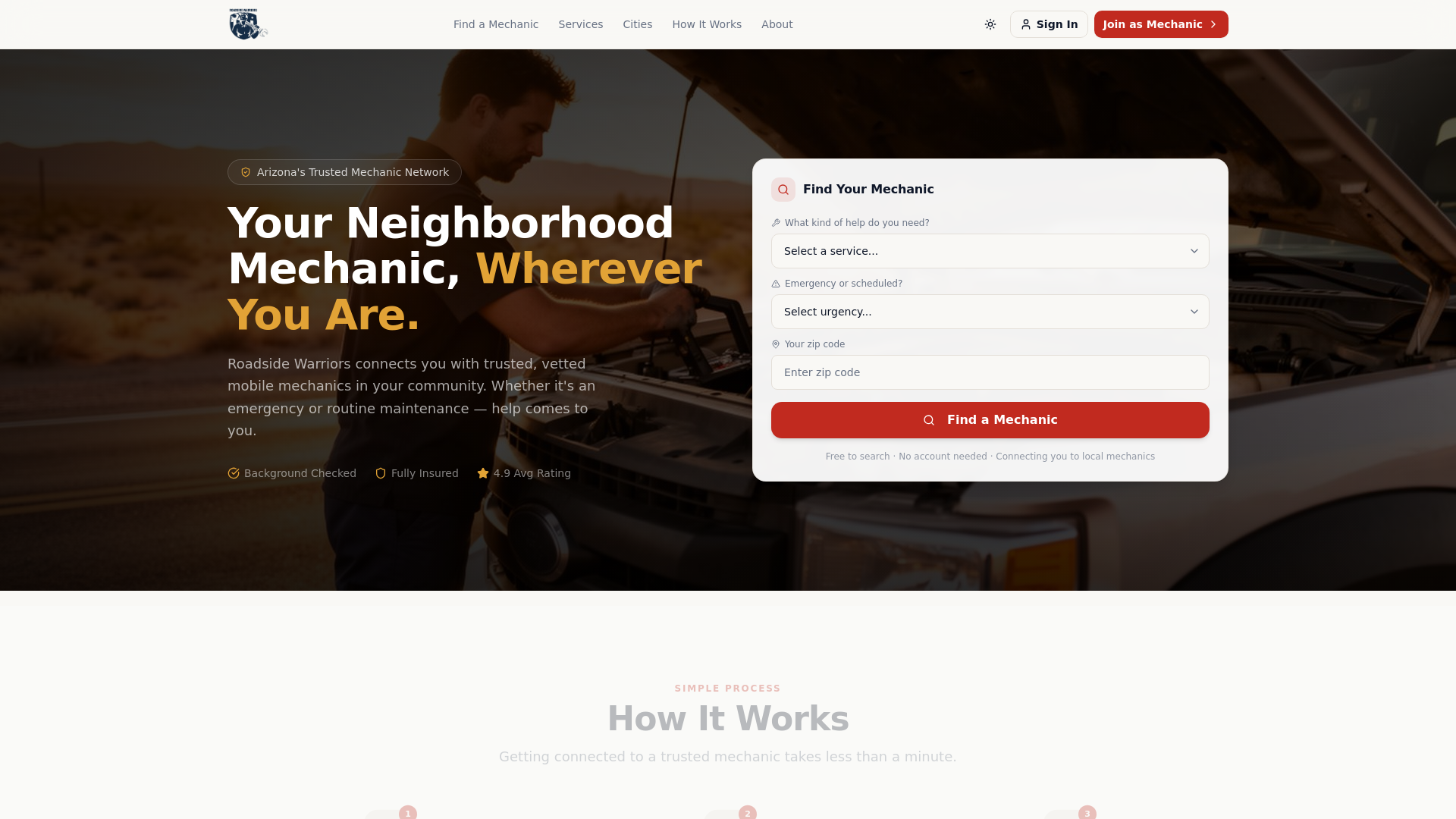 website screenshot of https://roadsidewarriorproject.com/