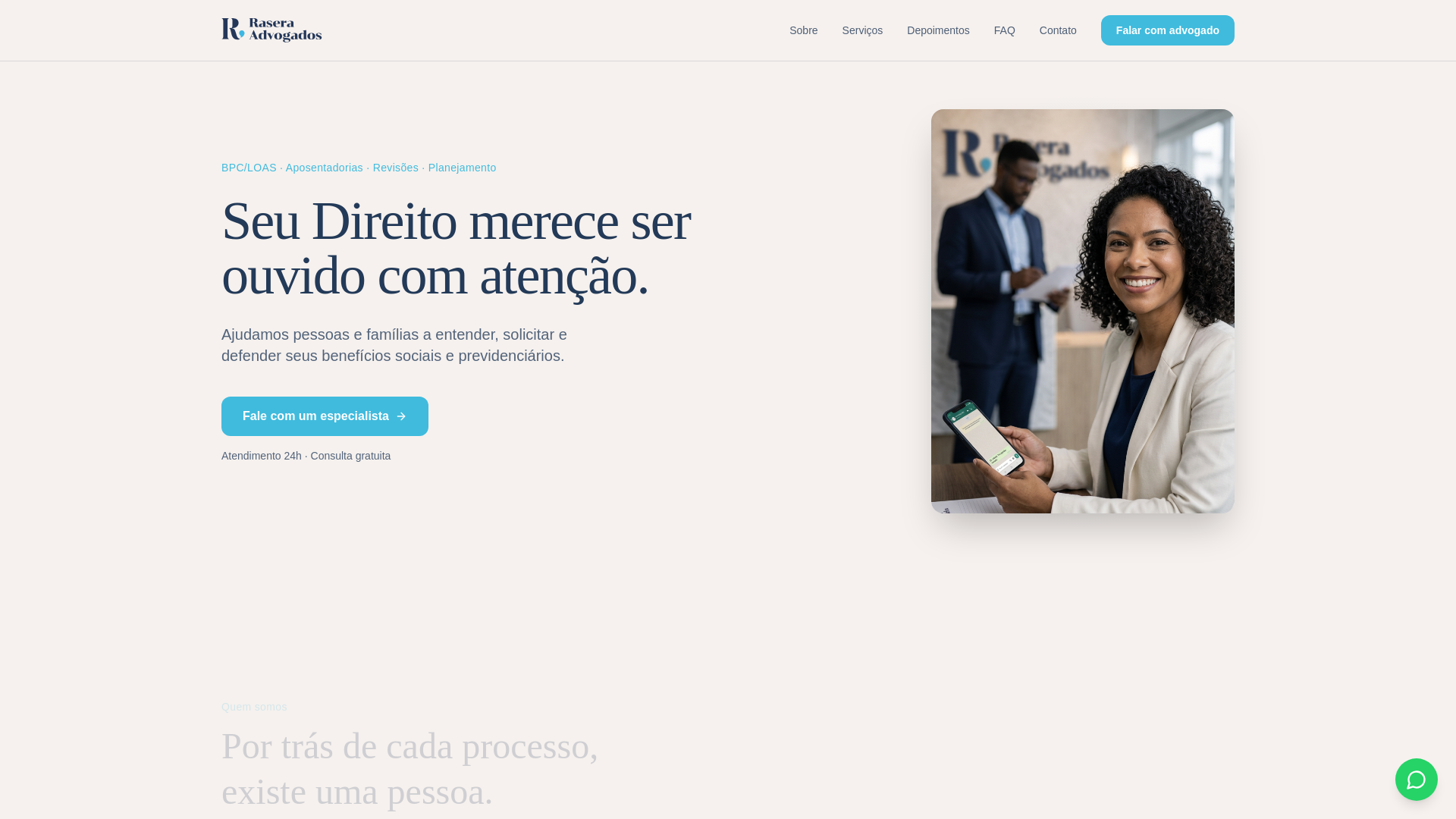 website screenshot of https://raseraadvogados.com.br/