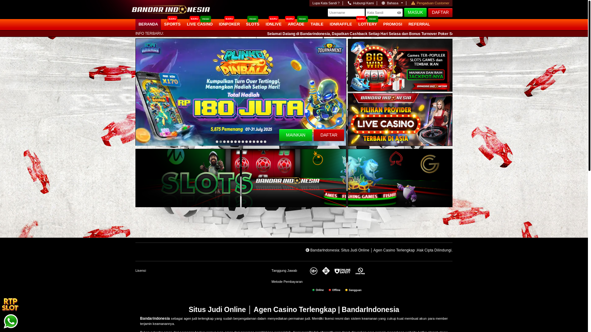website screenshot of https://bandarindo2.com/