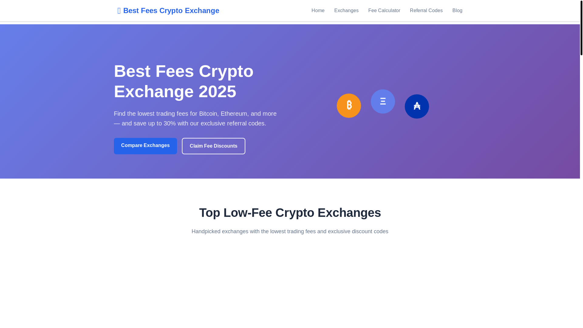 website screenshot of https://bestfeescryptoexchange.com/