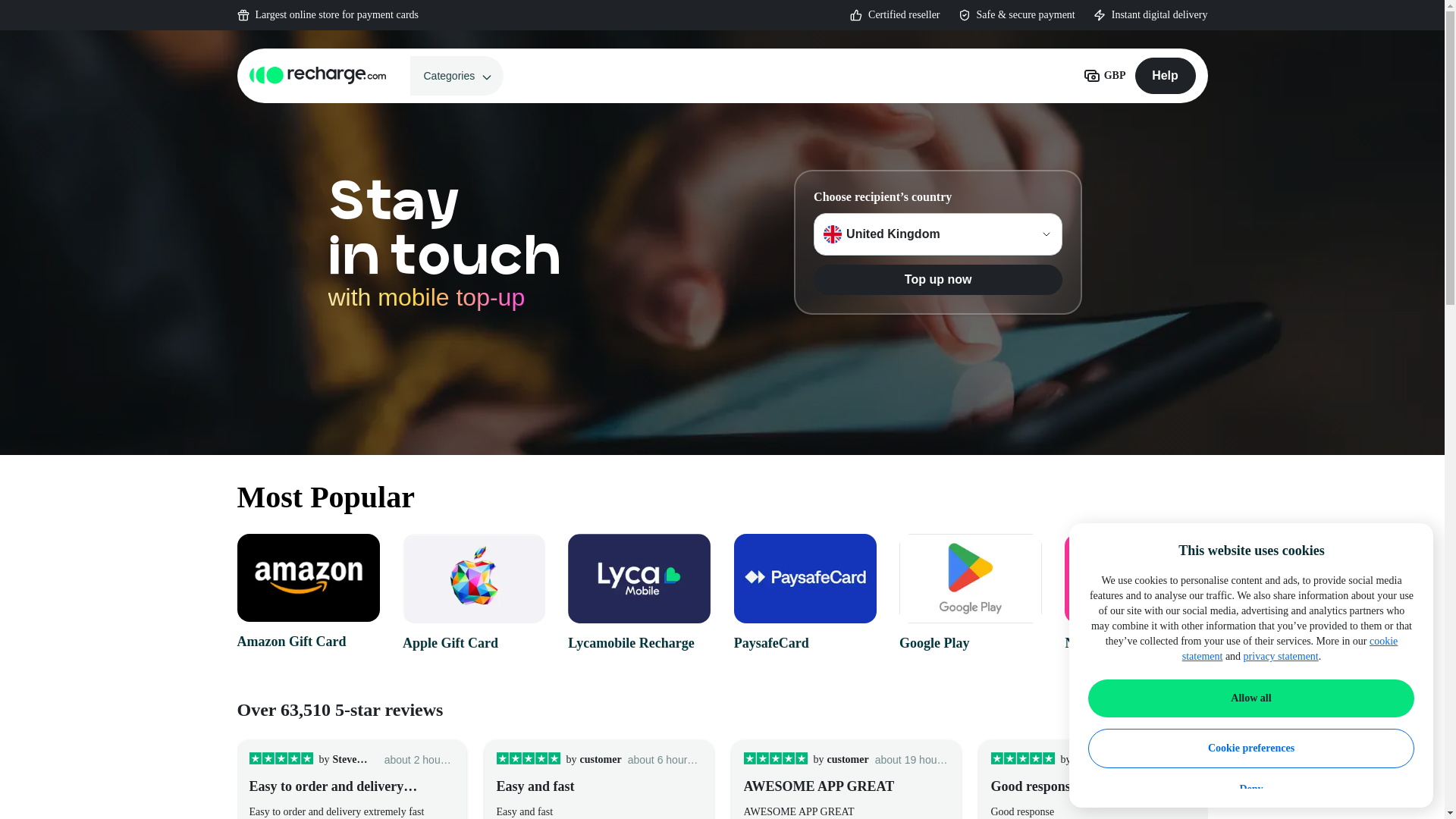 website screenshot of https://www.recharge.com/en/gb/