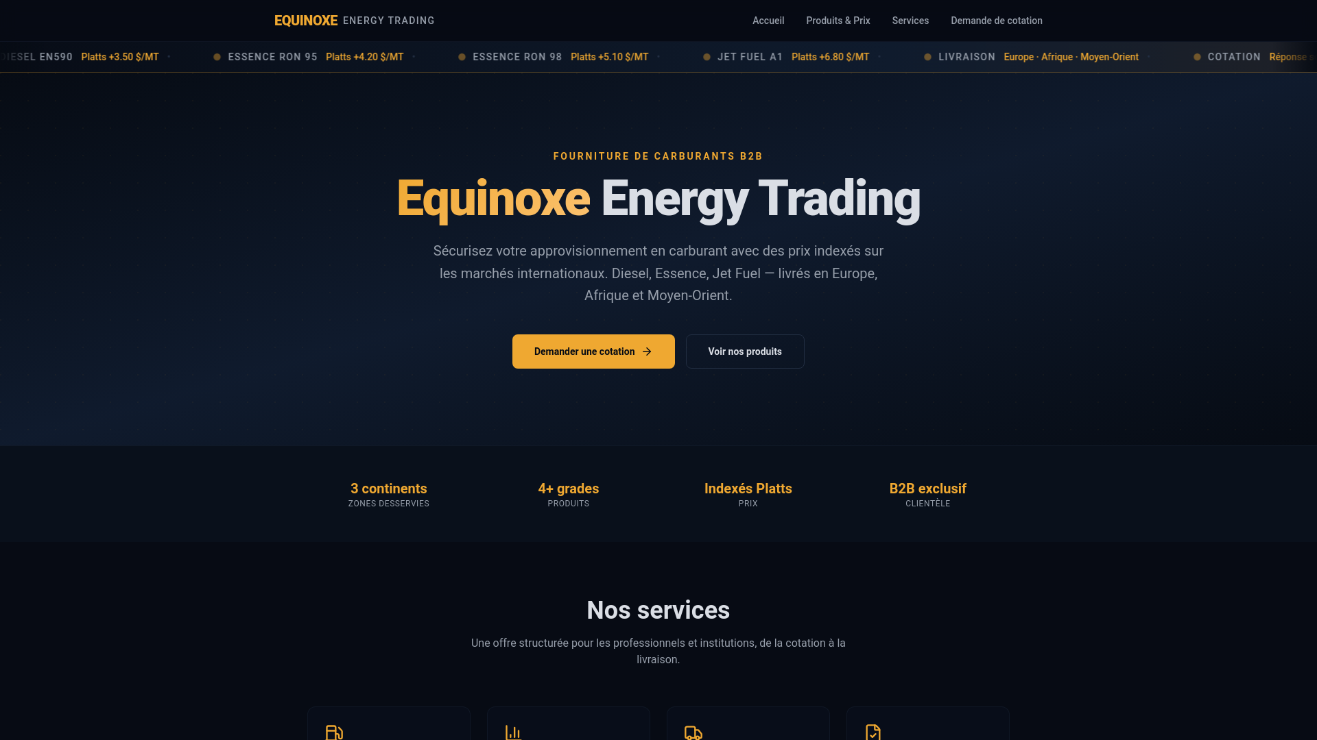 website screenshot of https://equinoxe-energy.com/