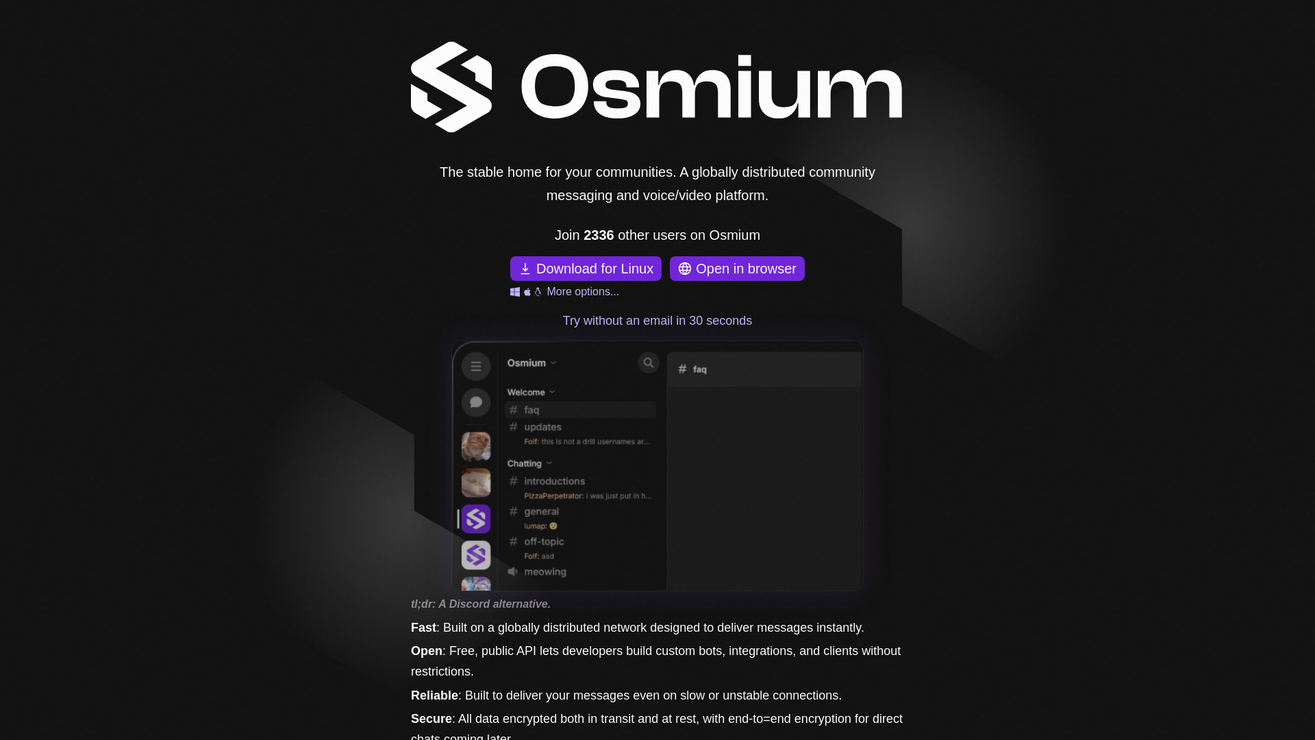website screenshot of https://osmium.chat/