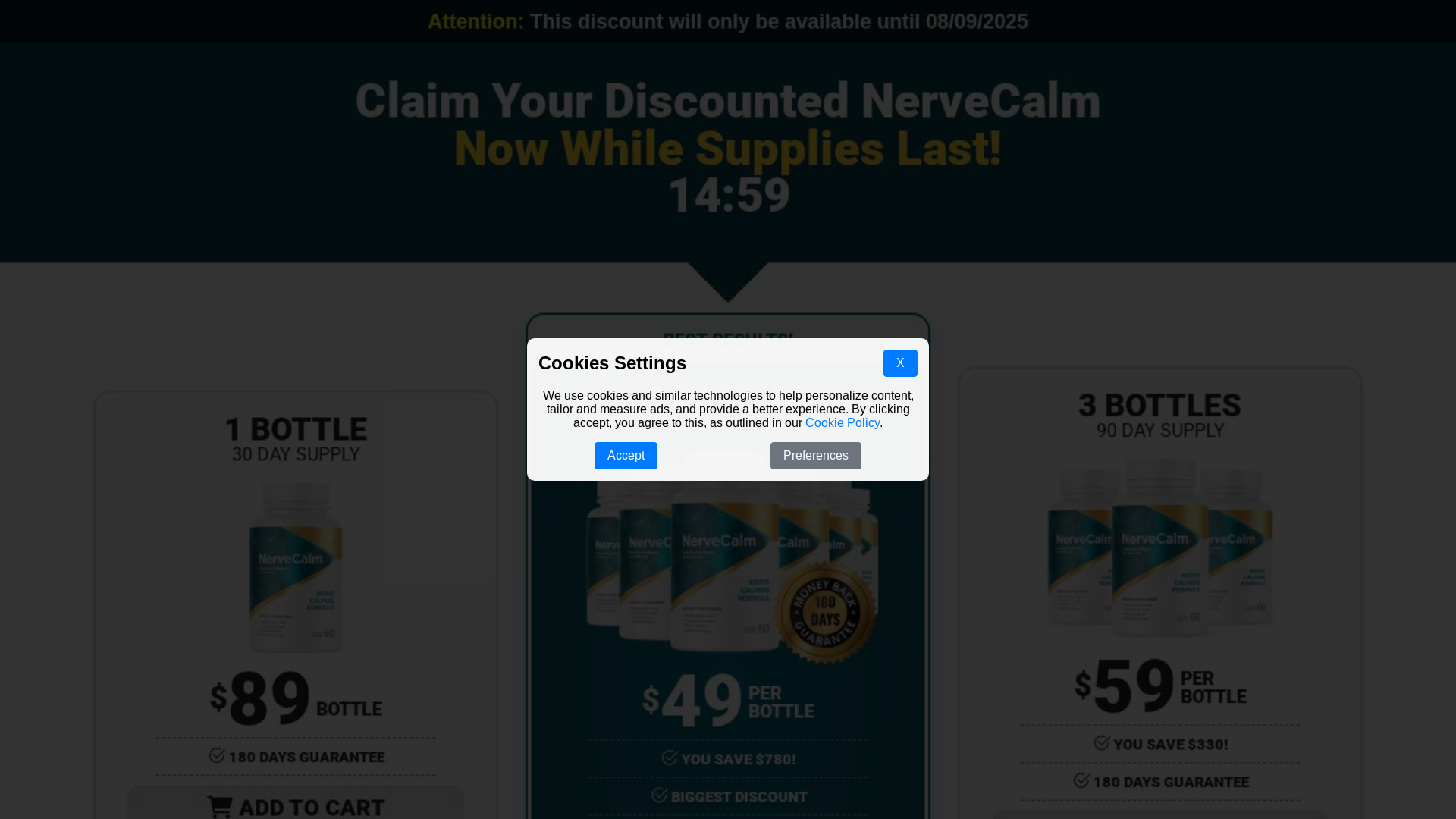 website screenshot of https://officialnervecalm.store/