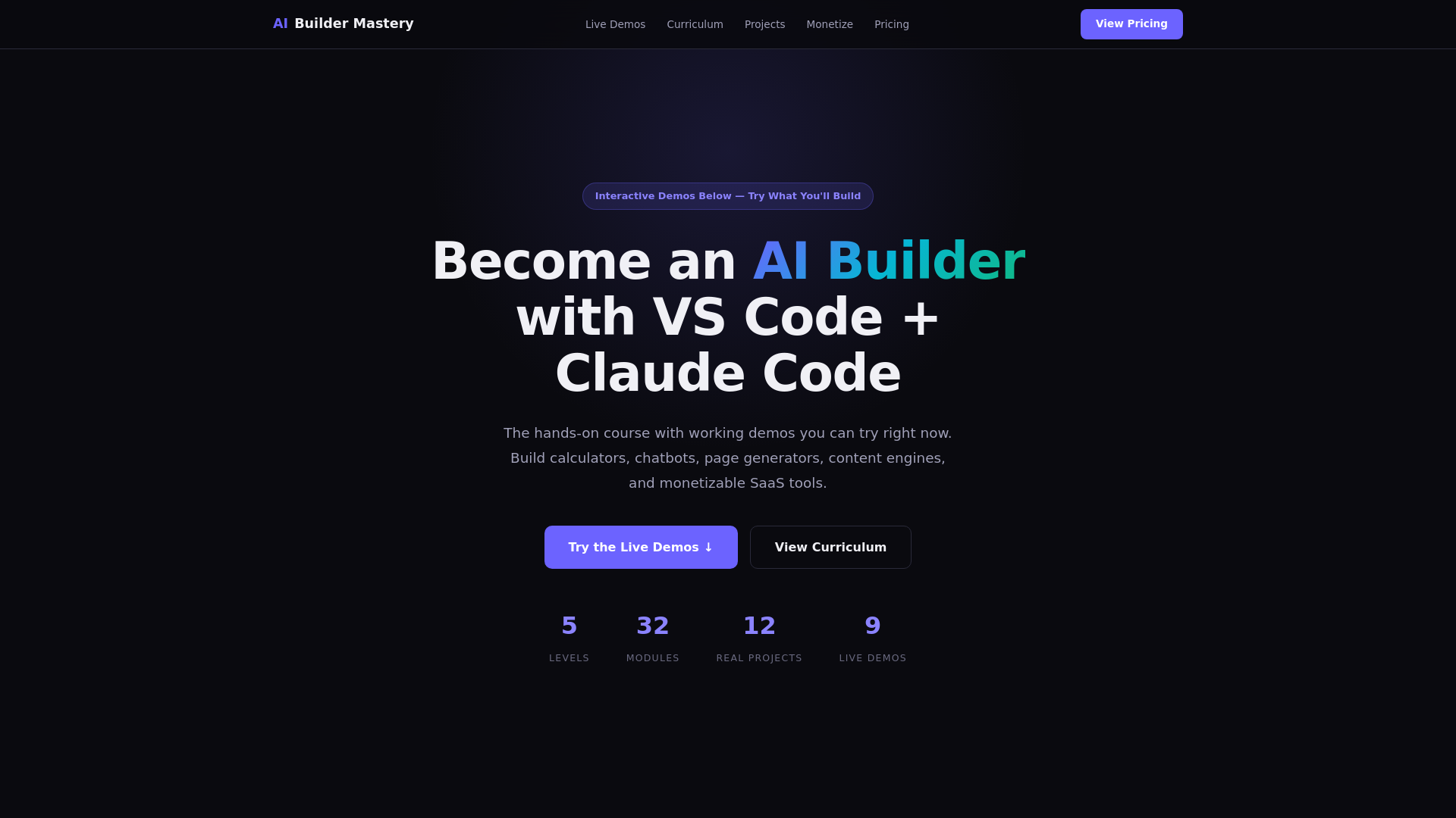 website screenshot of https://ai-builder-mastery.pages.dev/