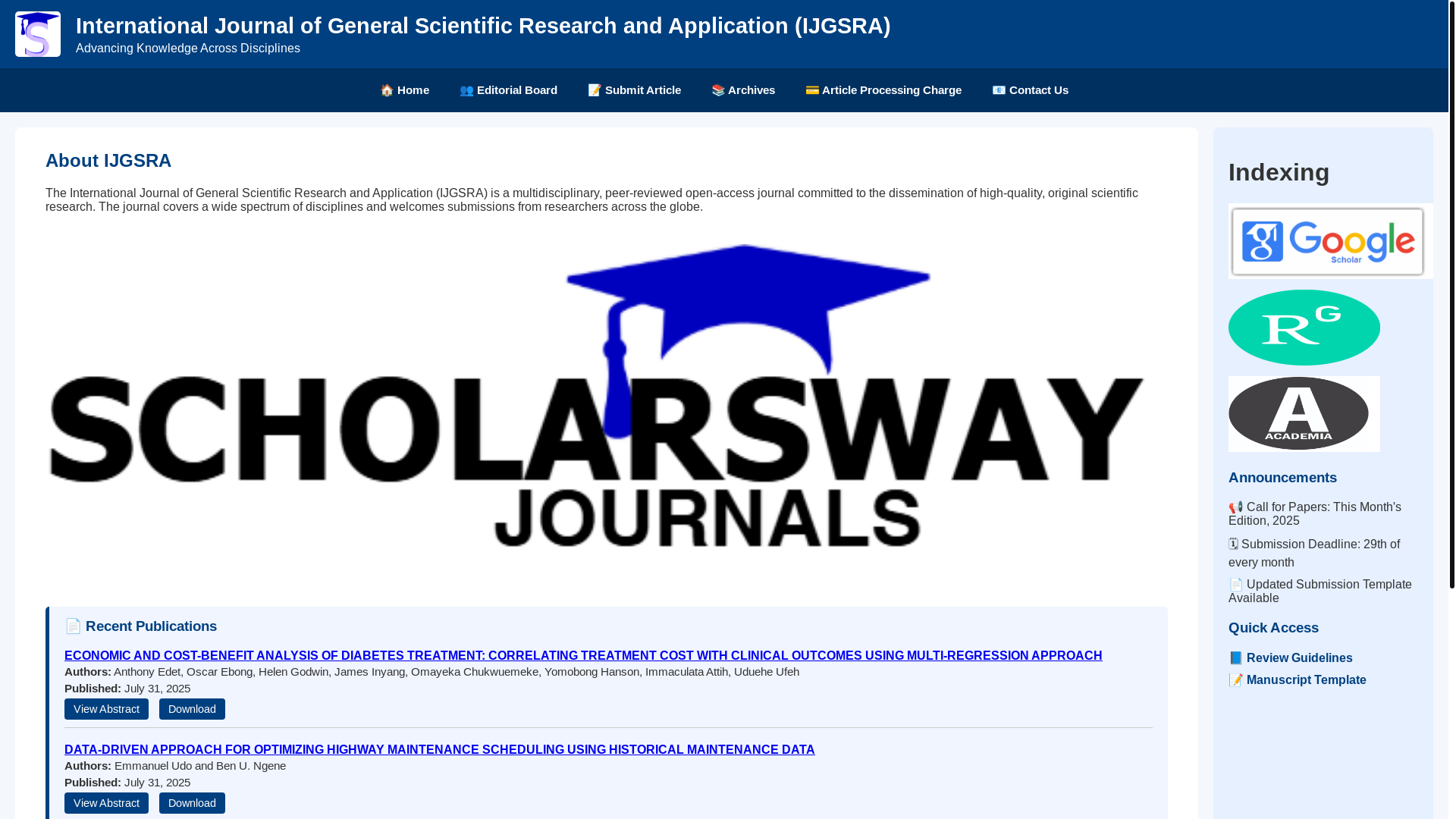 website screenshot of https://scholarswayjournals.com.ng/