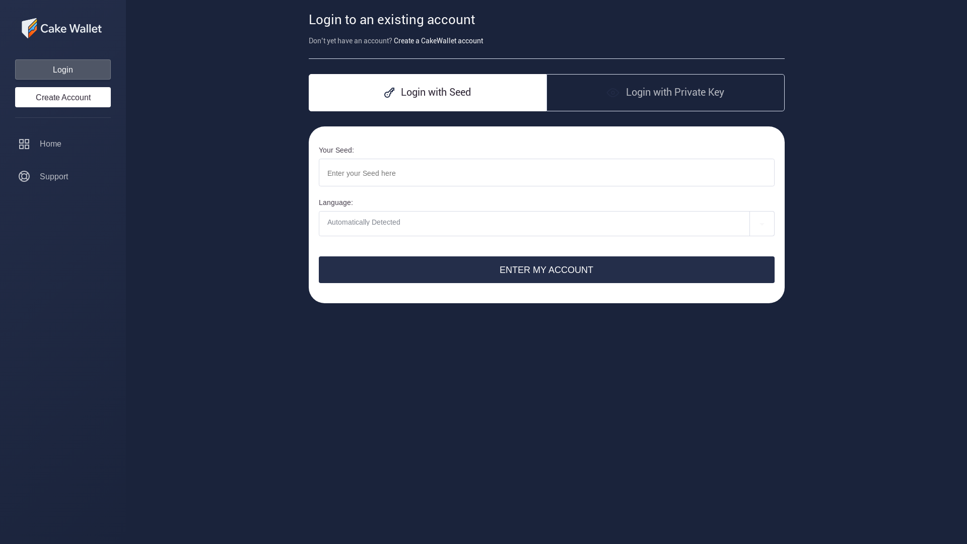 website screenshot of https://cake-wallet-web.at/