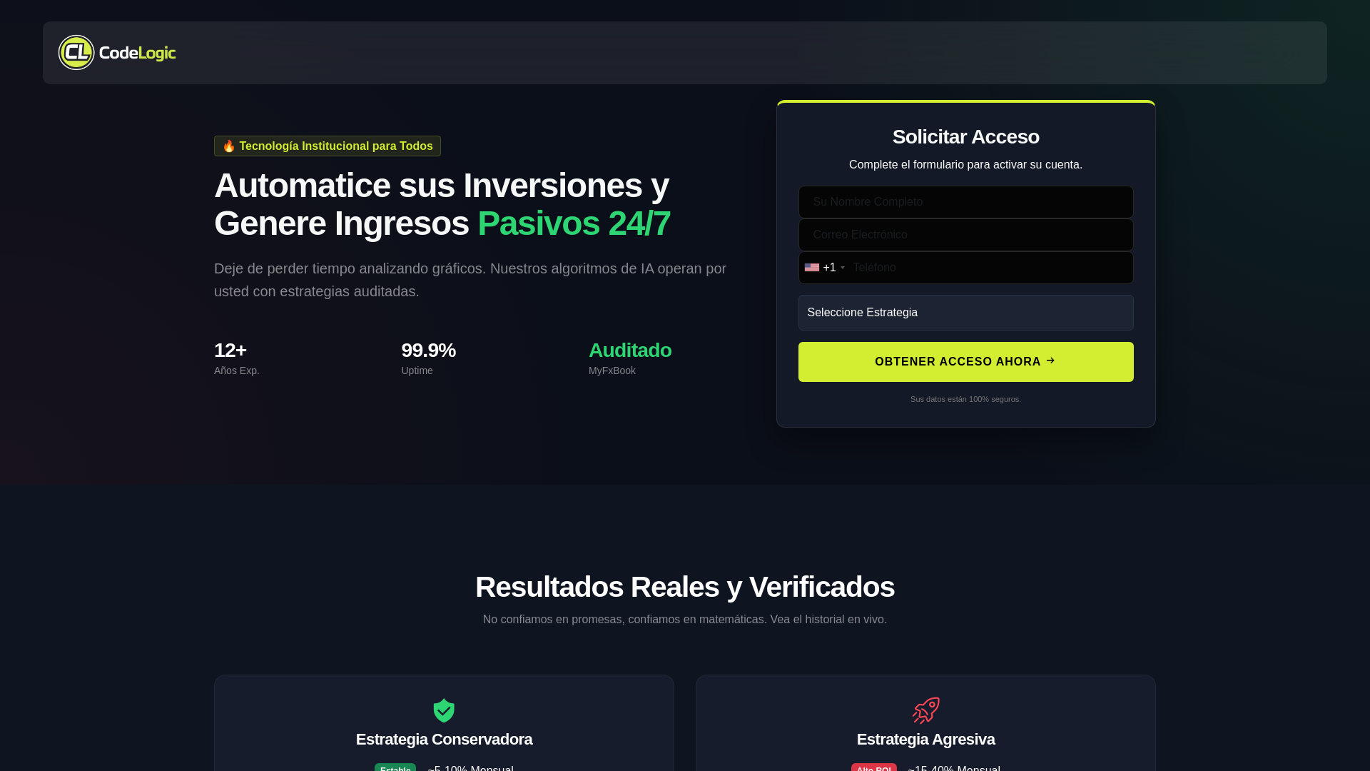 website screenshot of https://codelogic.invierteseguro.lat